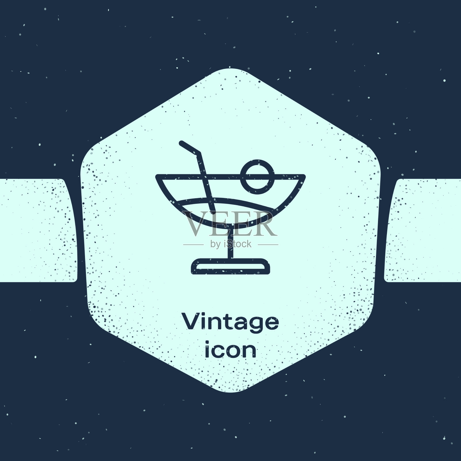 垃圾线条鸡尾酒图标孤立在蓝色图标素材