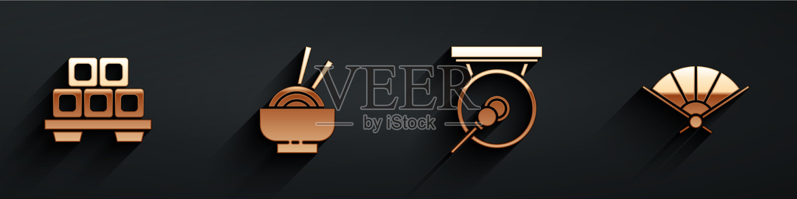 把寿司放在砧板上，亚洲面条放在碗里图标素材