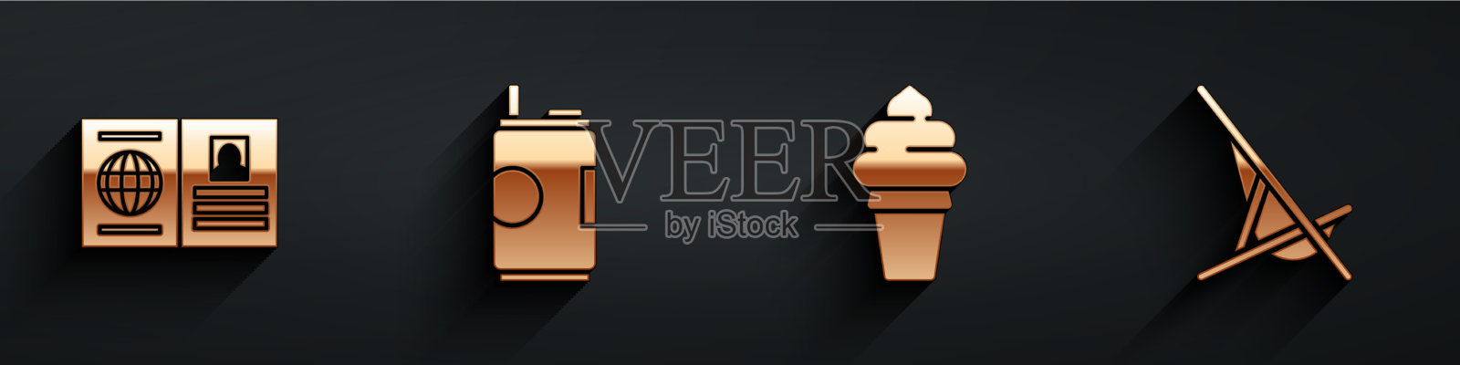 设置护照汽水罐冰淇淋在华夫蛋筒图标素材