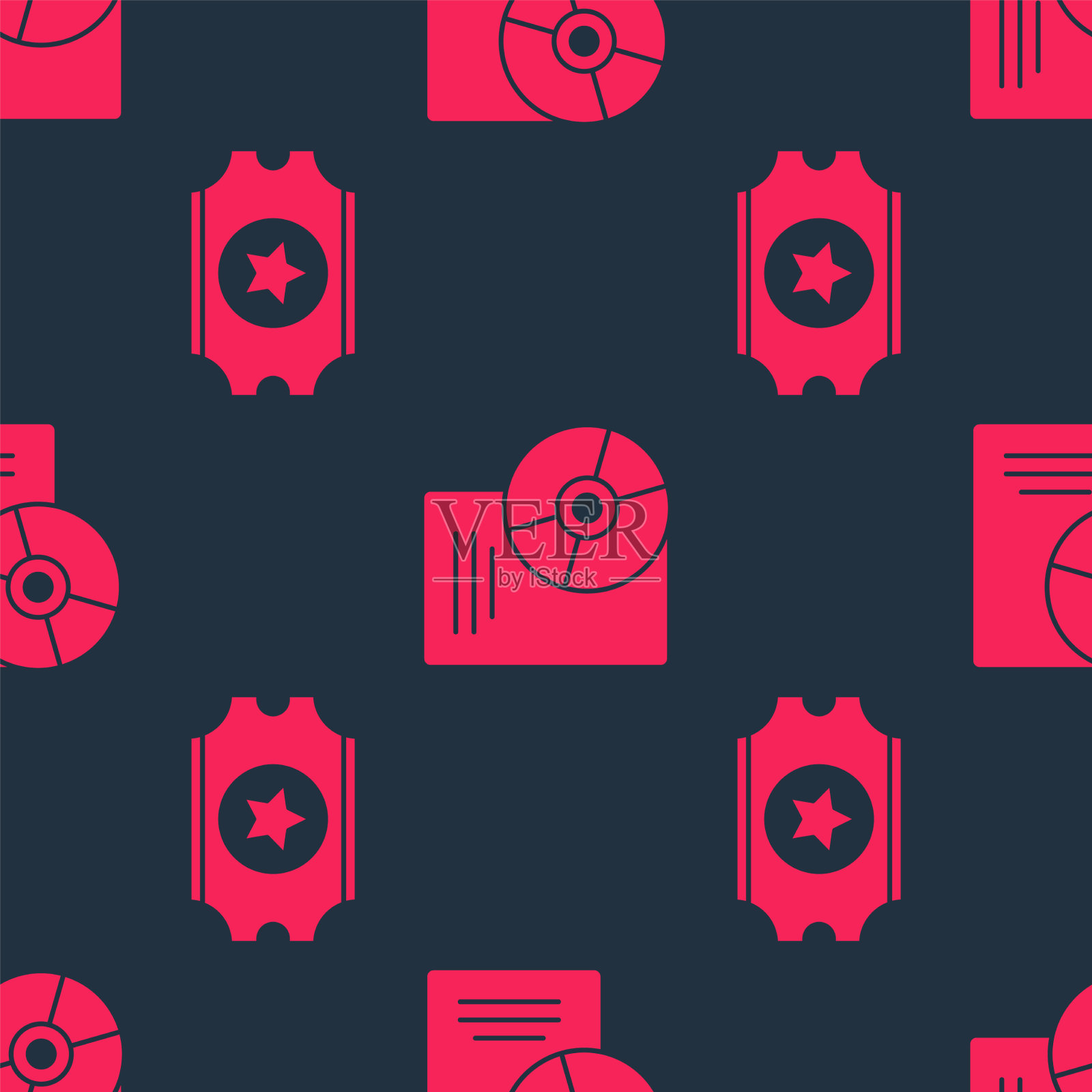 无缝设置电影票和CD或DVD光盘图标素材