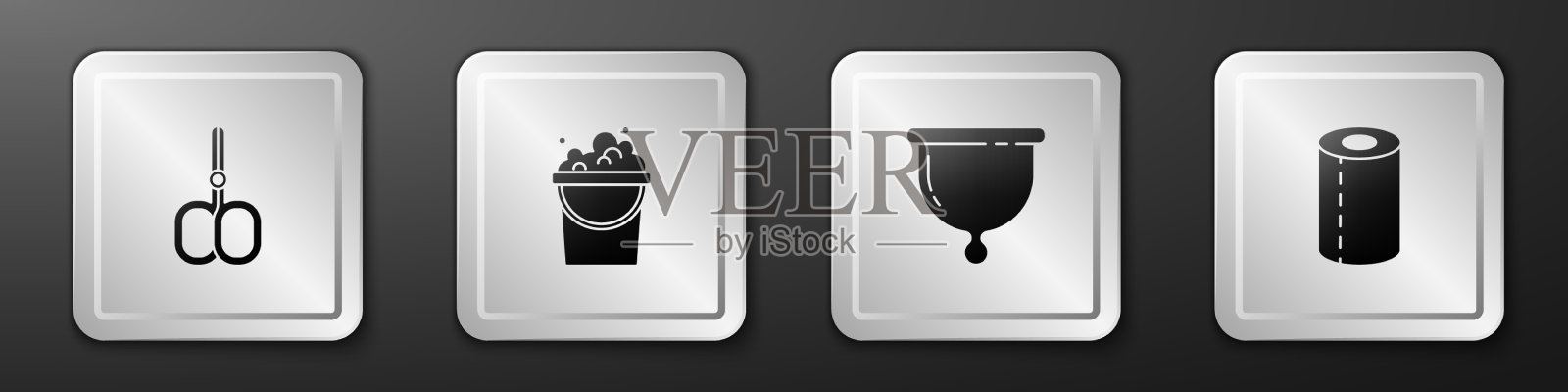 把指甲剪和肥皂水放在水桶里图标素材