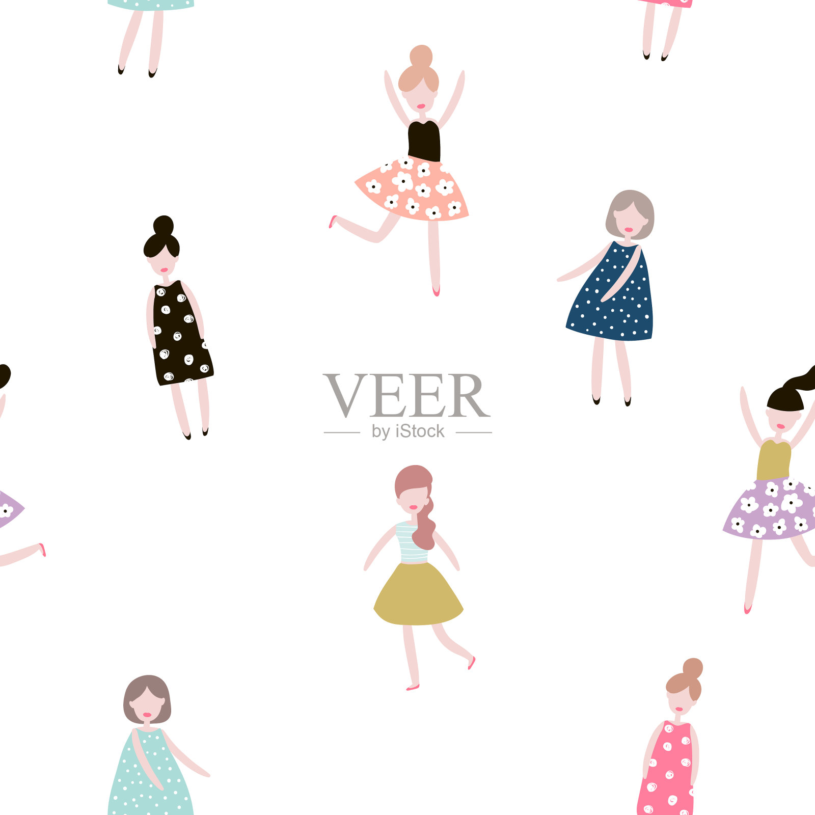 无缝图案符合时尚女孩的现代风格插画图片素材