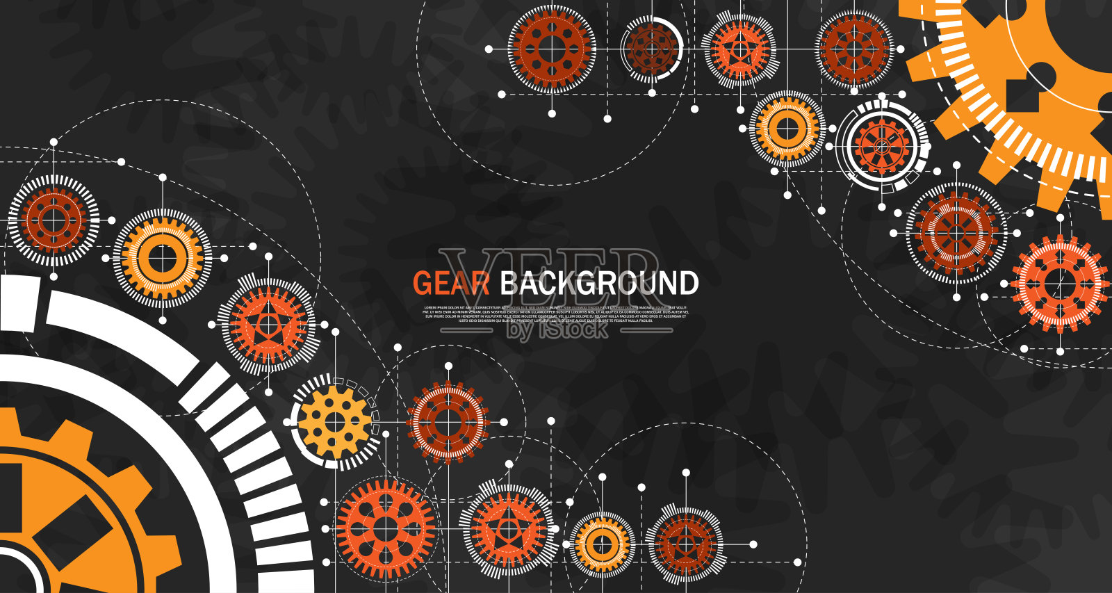 工程齿轮橙色黑色背景与技术风格网络EP.5插画图片素材