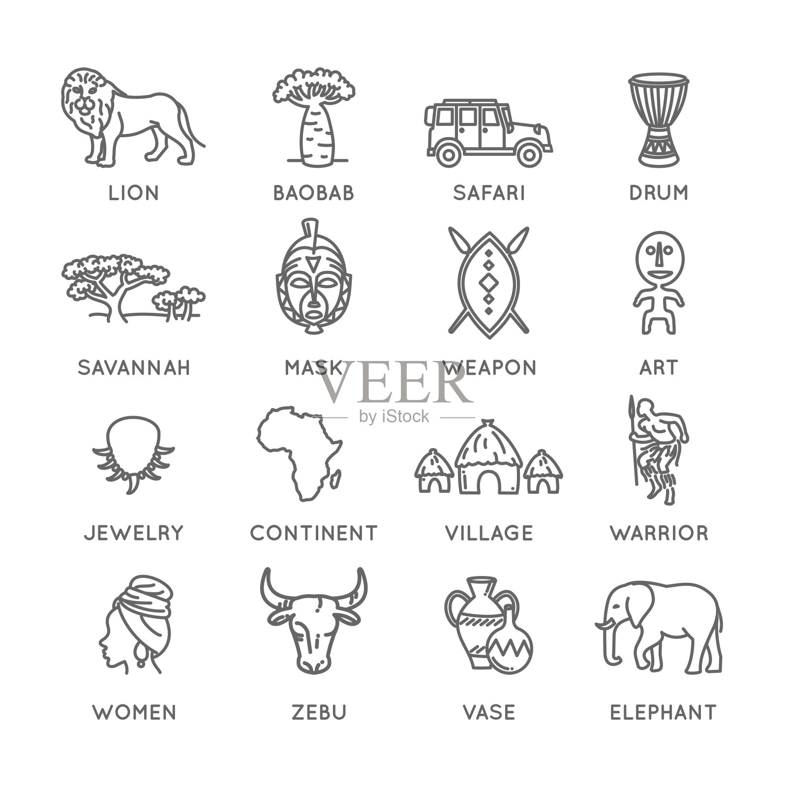 非洲矢量图标集，非洲图标图标素材