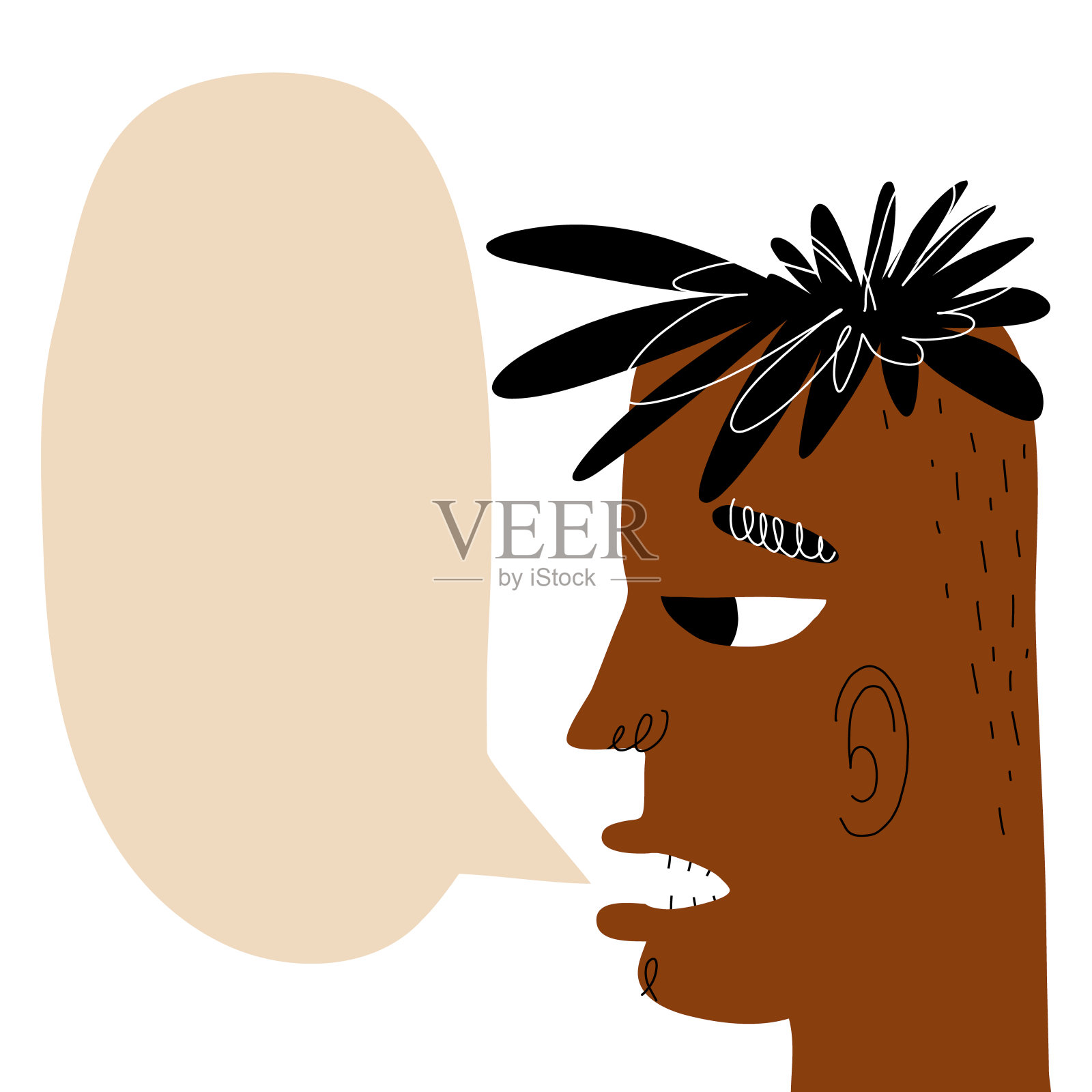 留着时髦发型的年轻人，非洲少年说话。有趣的时尚风格手绘字符与语音气泡。广告横幅、卡片设计。矢量孤立卡通插图。插画图片素材