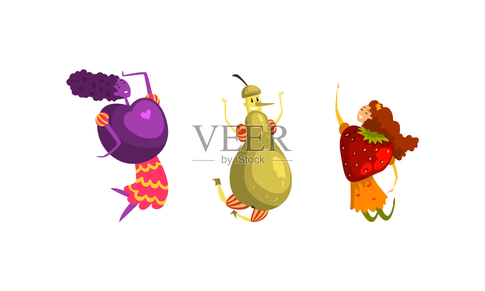 有趣的成熟水果和浆果作为人性化的喜剧插画图片素材