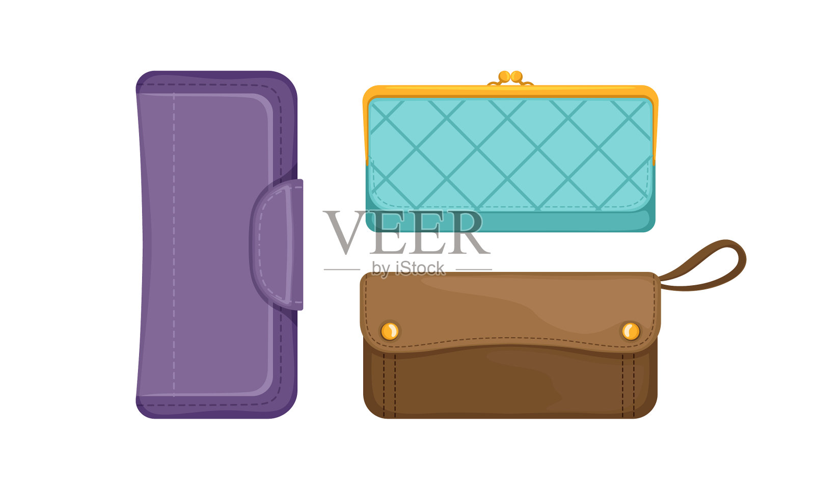 用于携带个人物品的扁平小皮夹设计元素图片