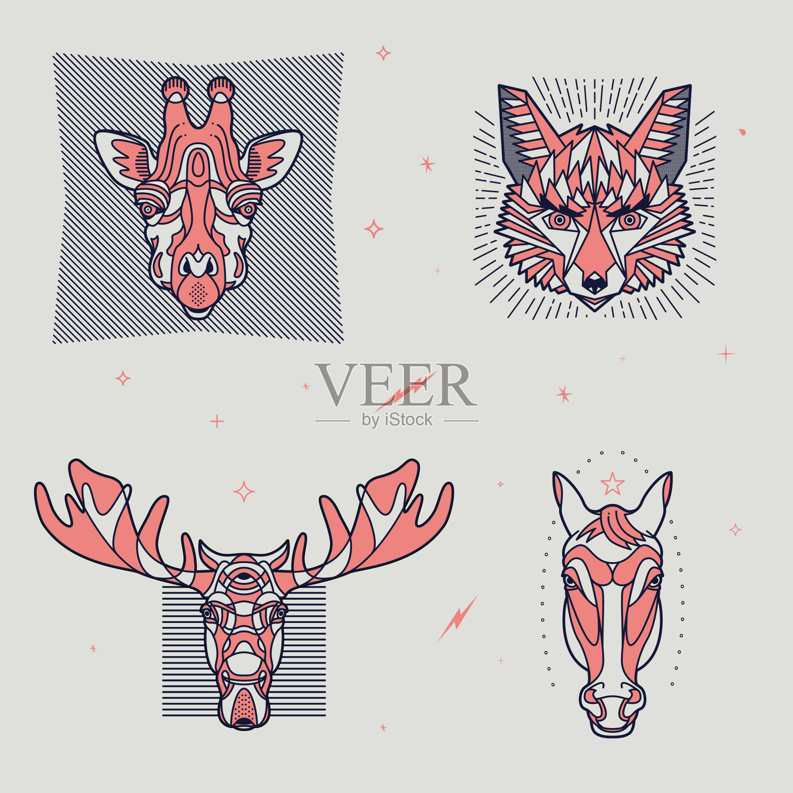 抽象的动物插图插画图片素材