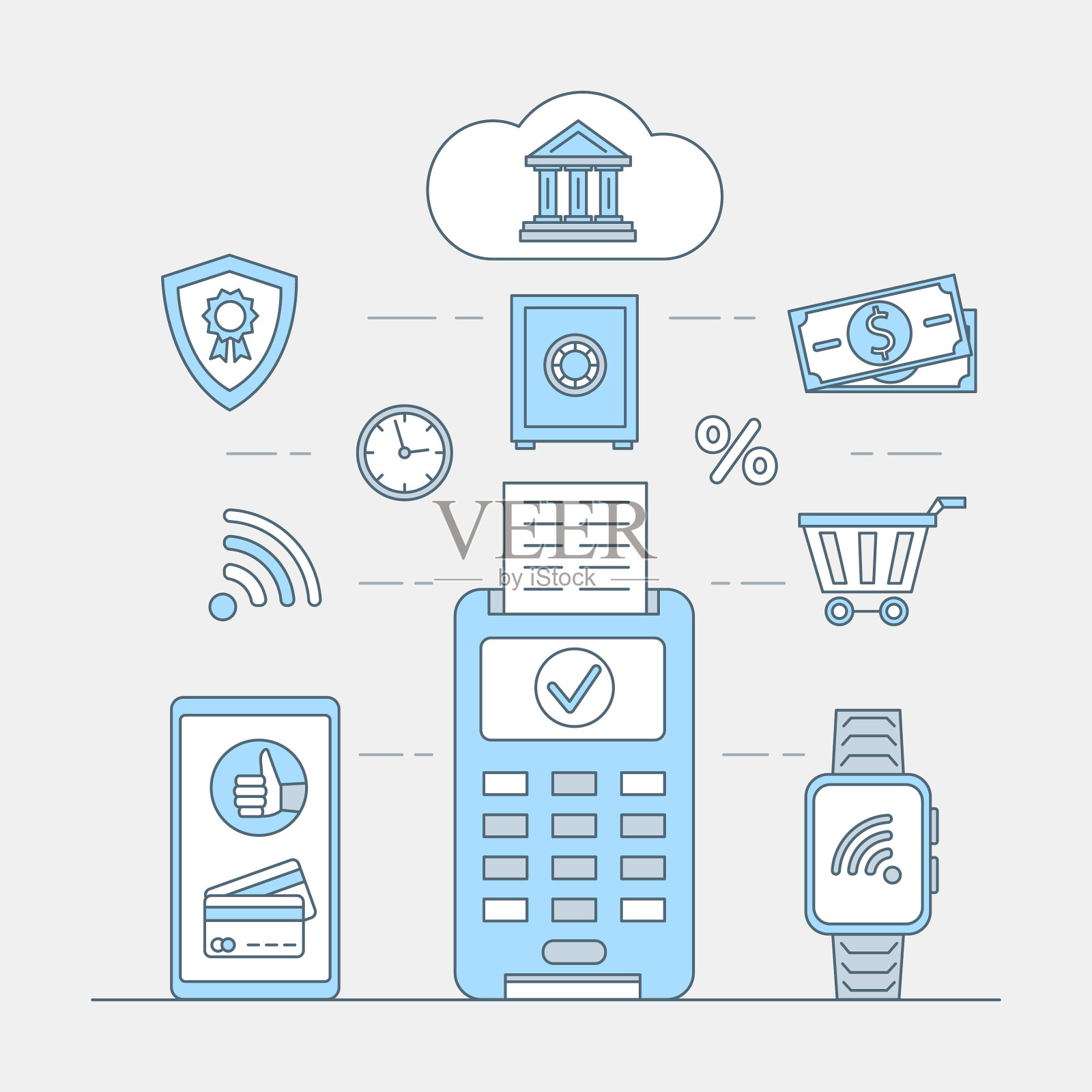 用手表或智能手机进行非接触式支付插画图片素材