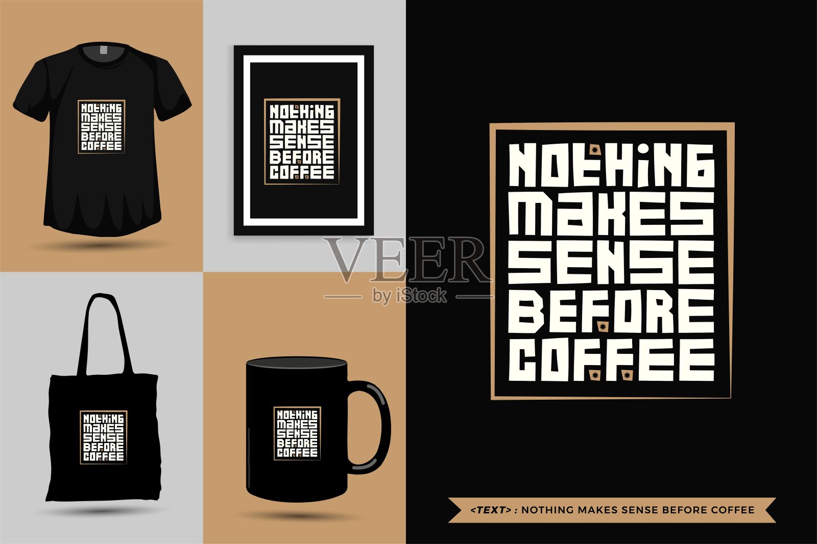在喝咖啡之前，没有什么是有意义的。印刷字体垂直设计模板海报，马克杯，手提袋，衣服和商品插画图片素材