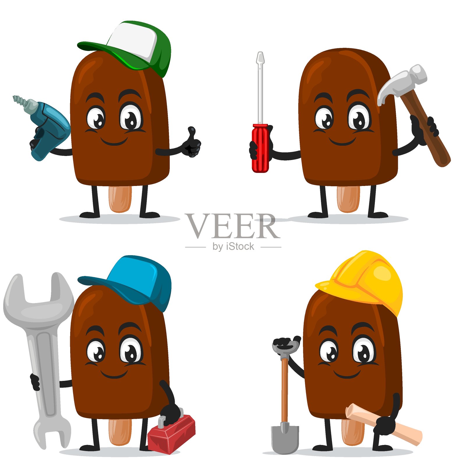 矢量插图巧克力冰淇淋棒吉祥物或角色插画图片素材