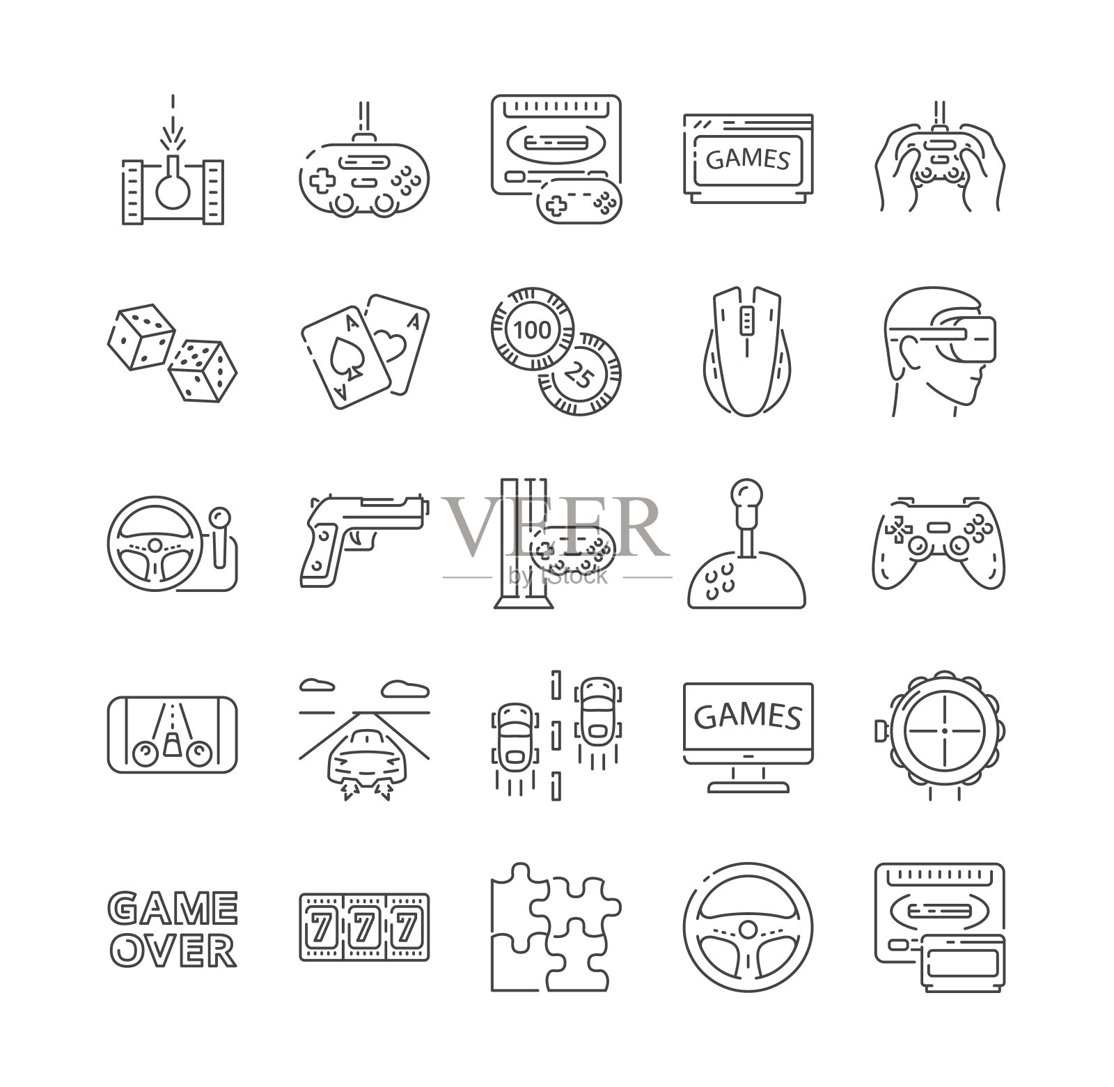 大量的黑白视频游戏图标插画图片素材
