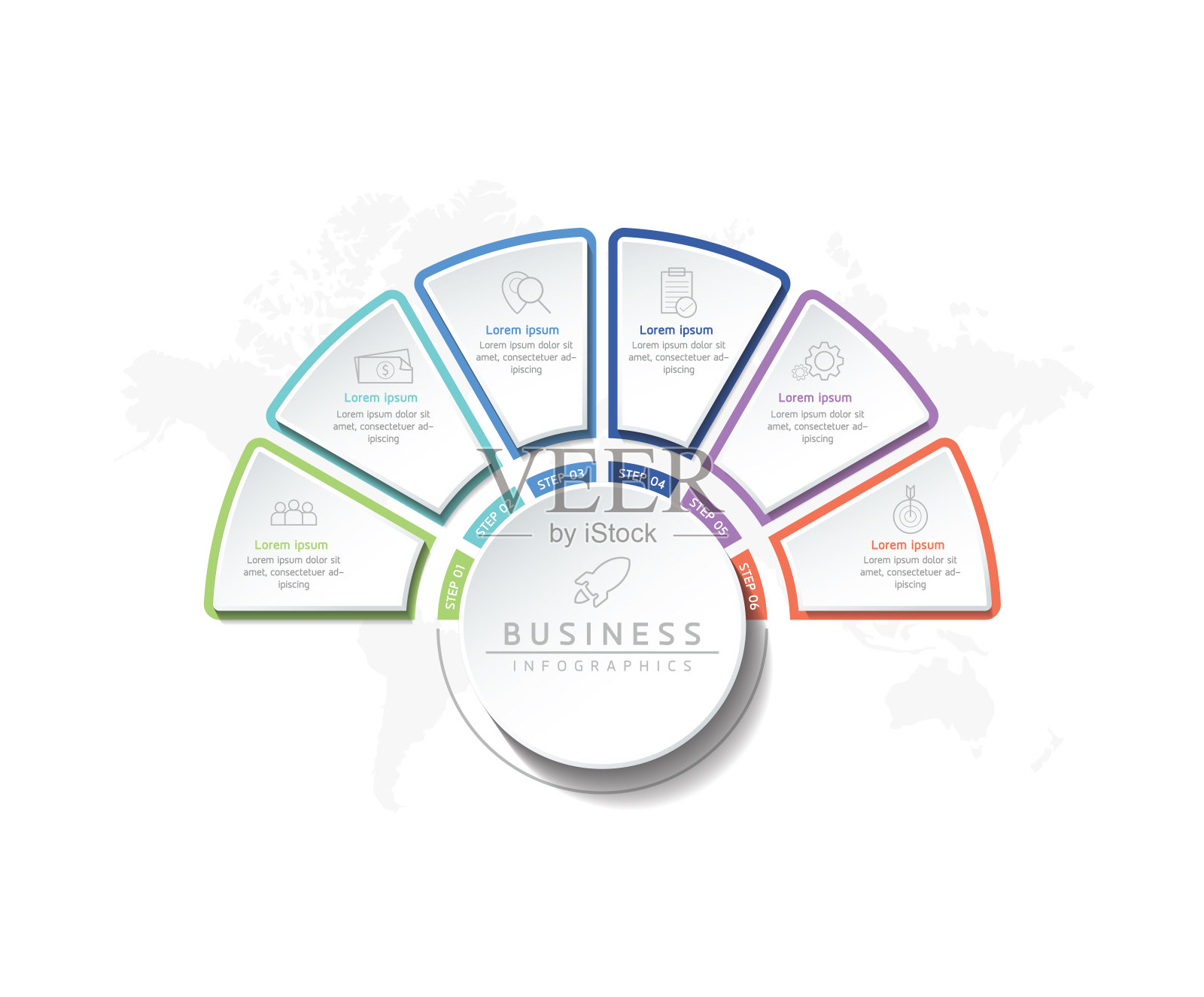 矢量插图信息图设计模板，业务信息，演示图表，6个选项或步骤。设计模板素材