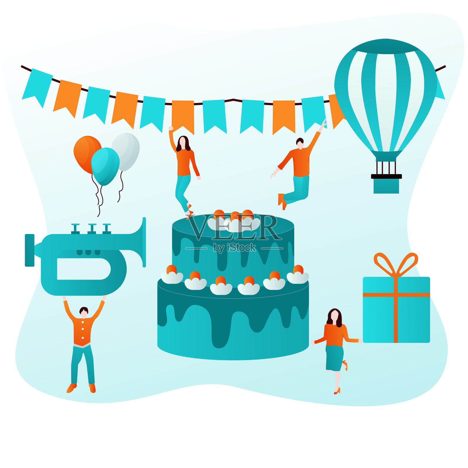 团队合作庆祝平插画图片素材