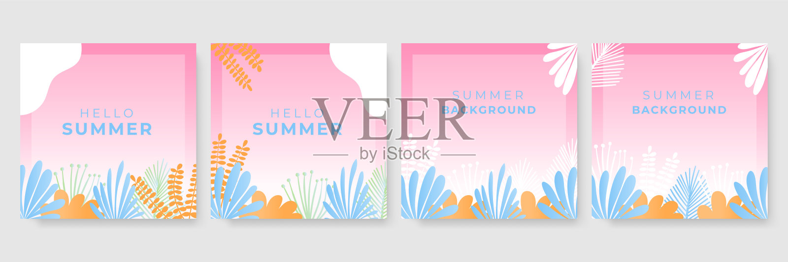 夏季销售横幅与花卉和热带树叶背景，彩色设计的横幅，传单，邀请，海报，网站或贺卡。社交媒体帖子模板，矢量插图插画图片素材