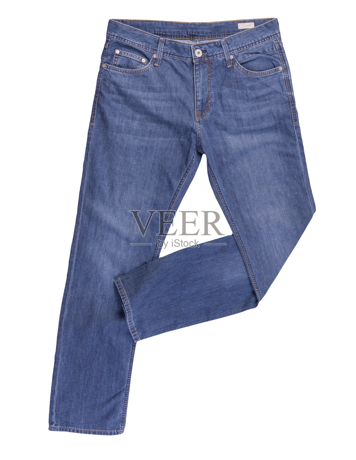 蓝色牛仔裤孤立在白色背景上。漂亮的牛仔裤照片摄影图片