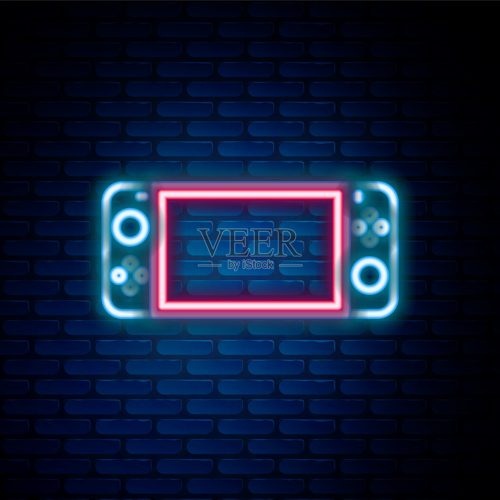 发光的霓虹灯线便携式视频游戏机图标插画图片素材