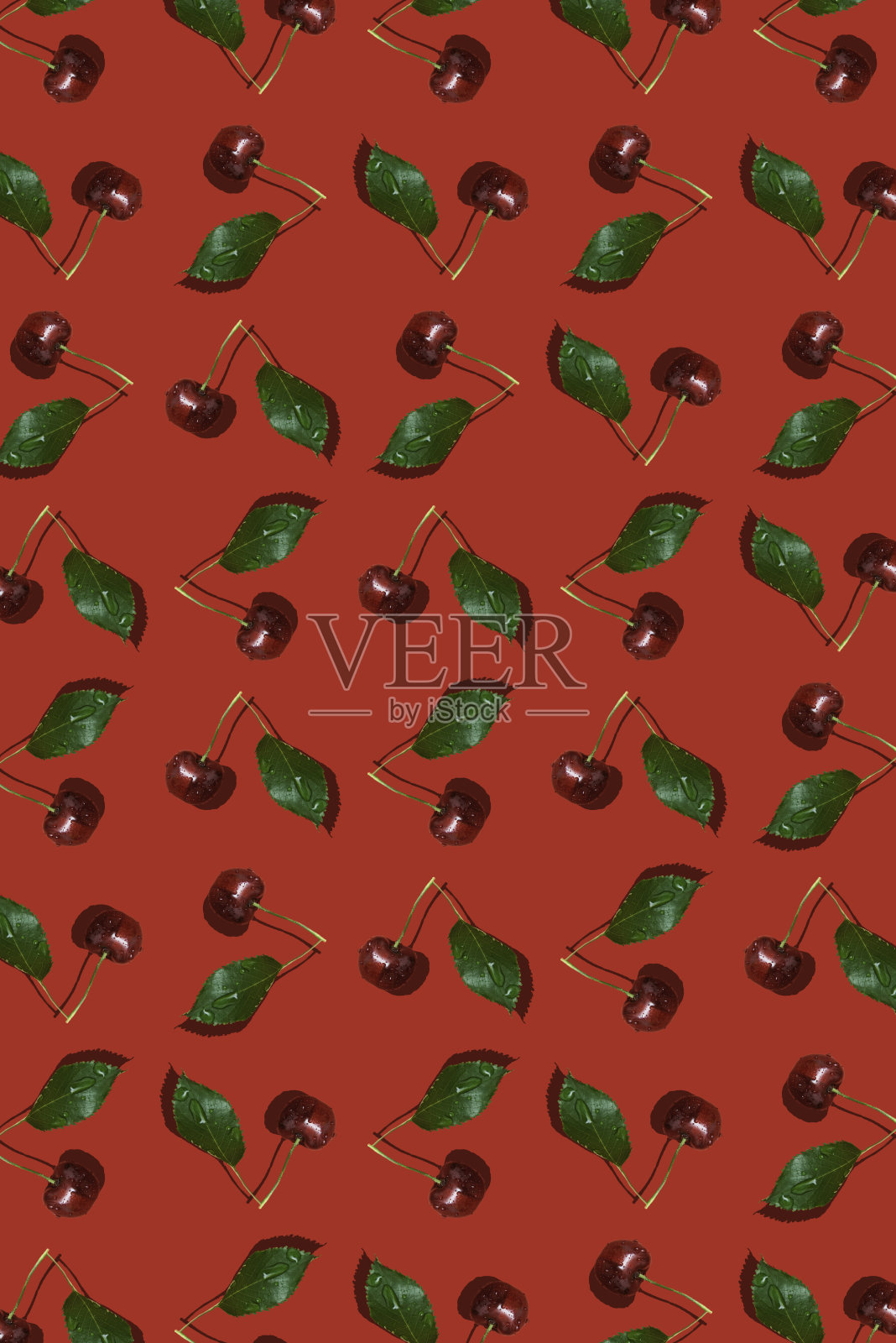 红色背景上的樱桃色插画图片素材