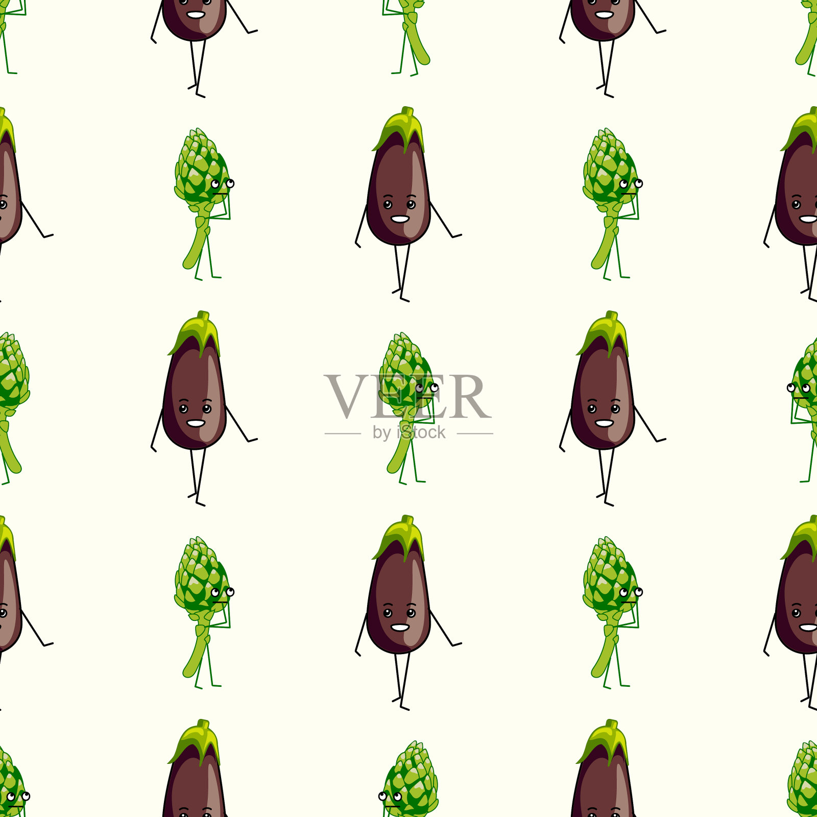 健康蔬菜字符无缝模式插画图片素材