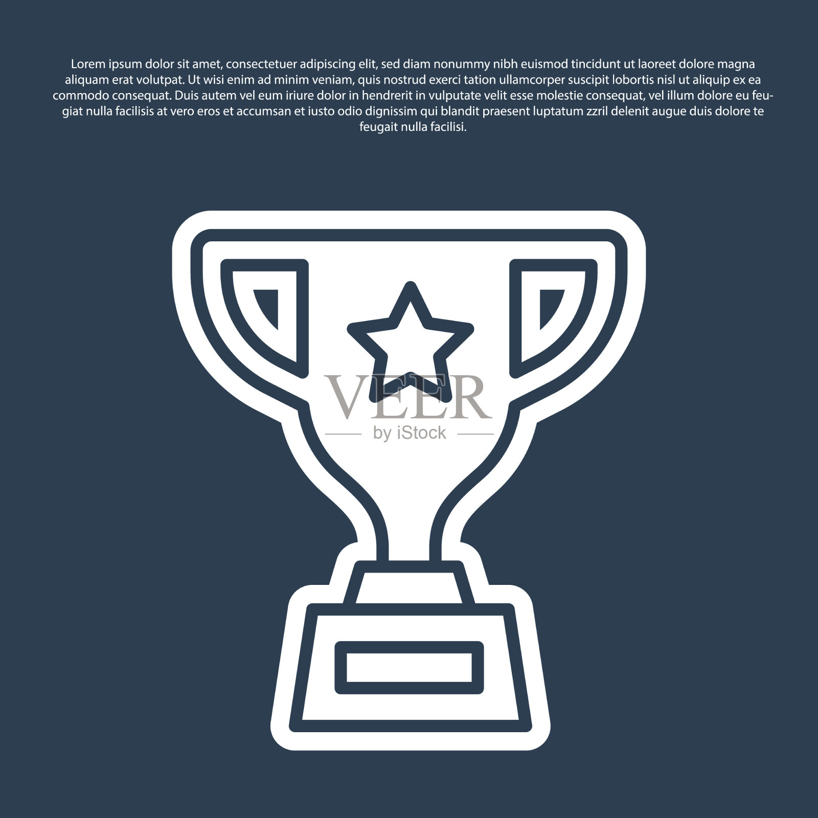 蓝线奖杯图标孤立在蓝色插画图片素材