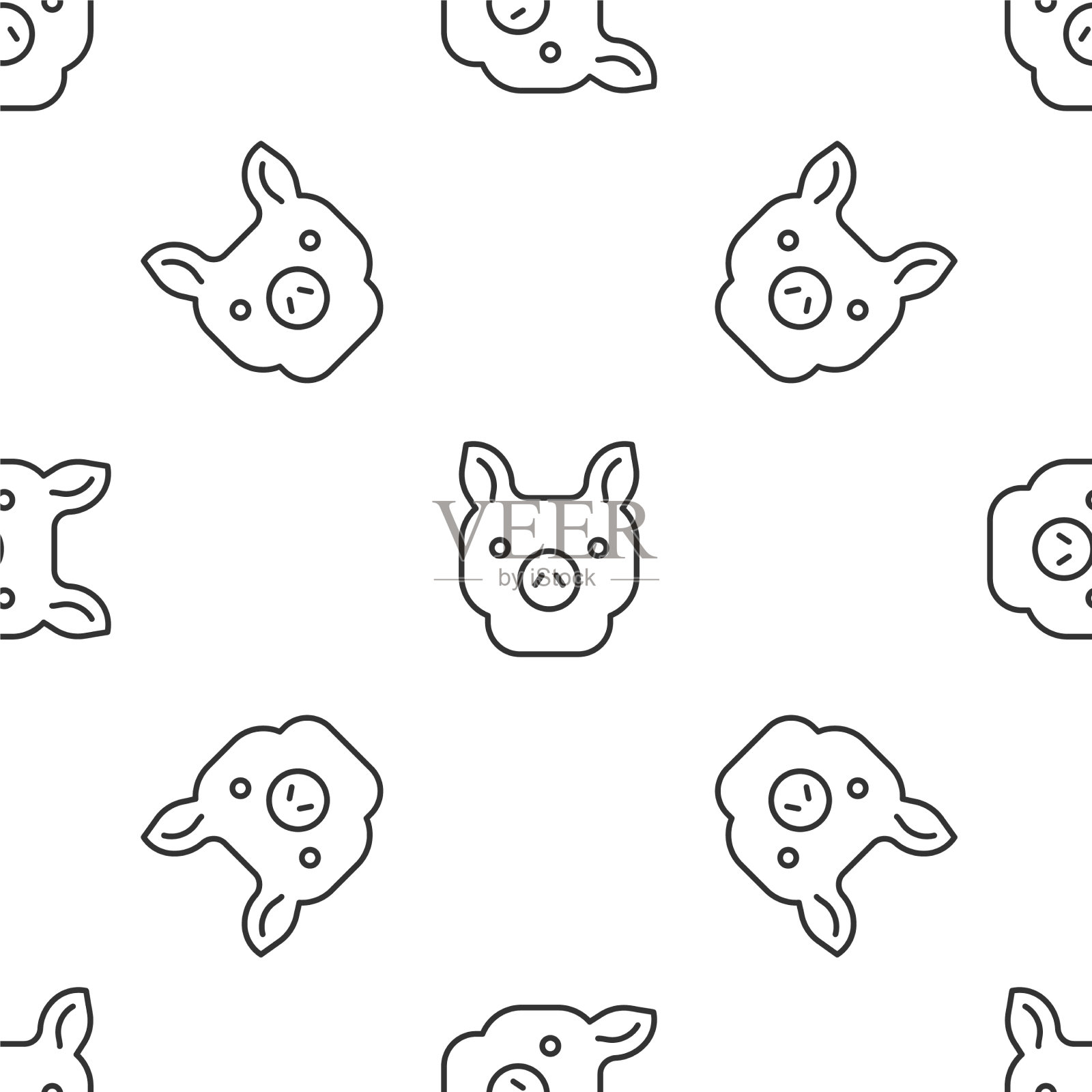 灰线猪图标隔离无缝图案上插画图片素材