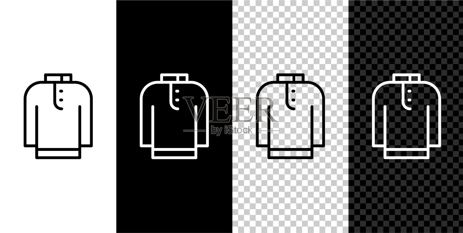 设线衬衫kurta图标孤立在黑色和图标素材