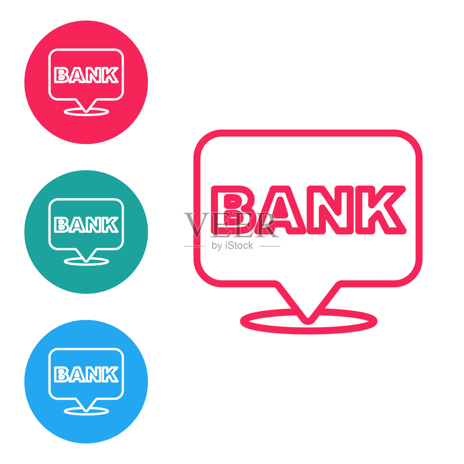 红色线银行大楼图标孤立在白色插画图片素材