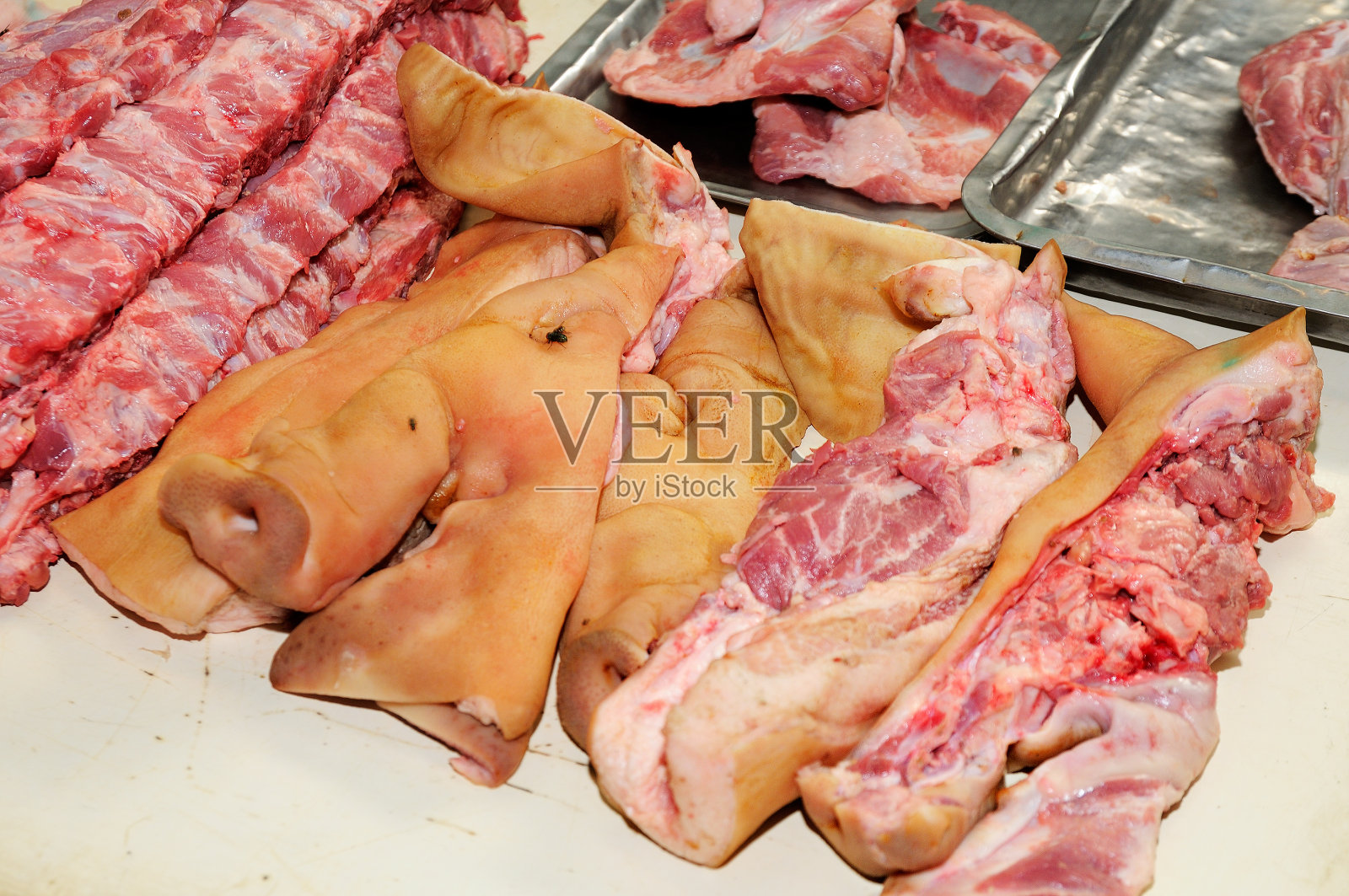 猪肉，泰国曼谷的美食街市场照片摄影图片