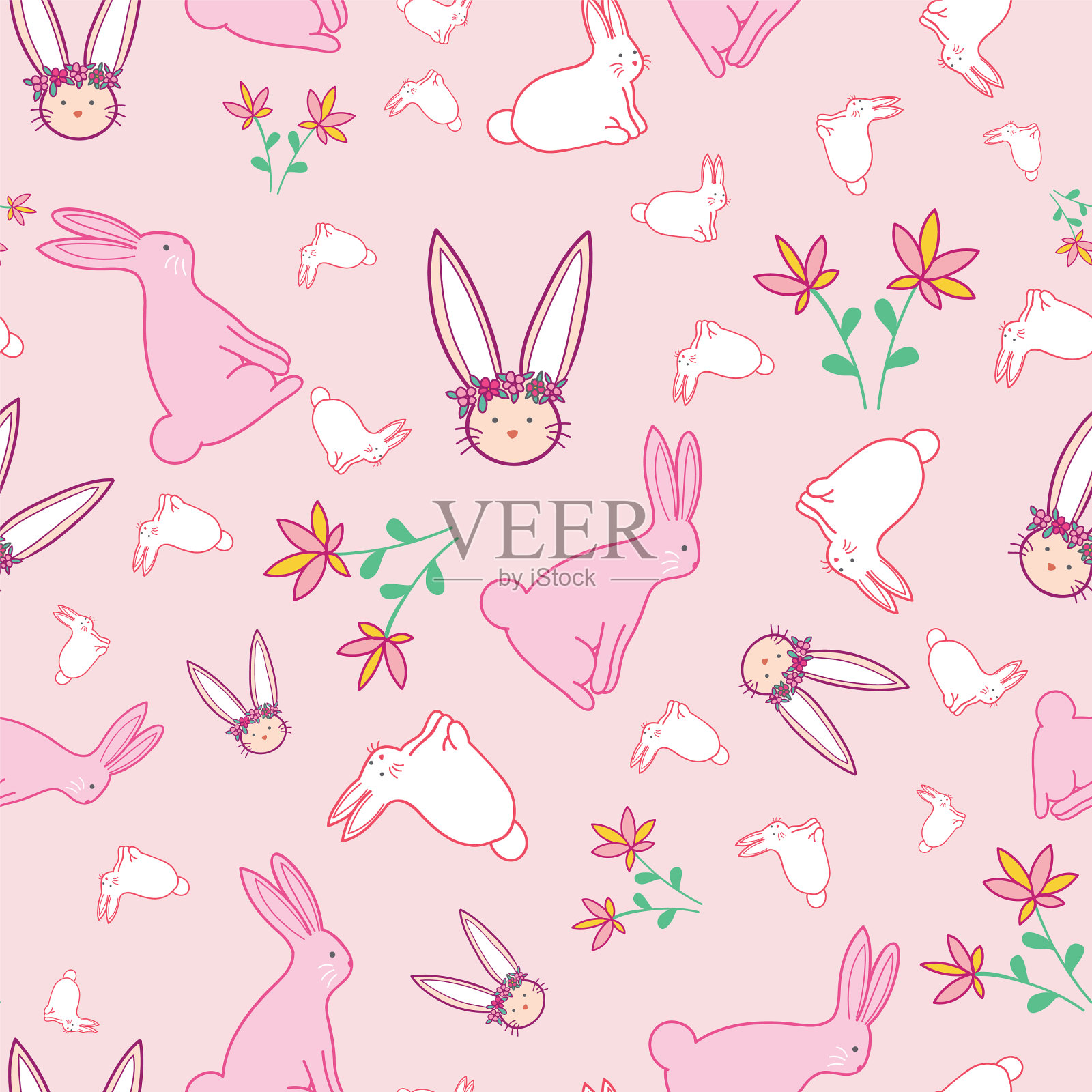 复活节假期无缝图案设计在蜡笔插画图片素材