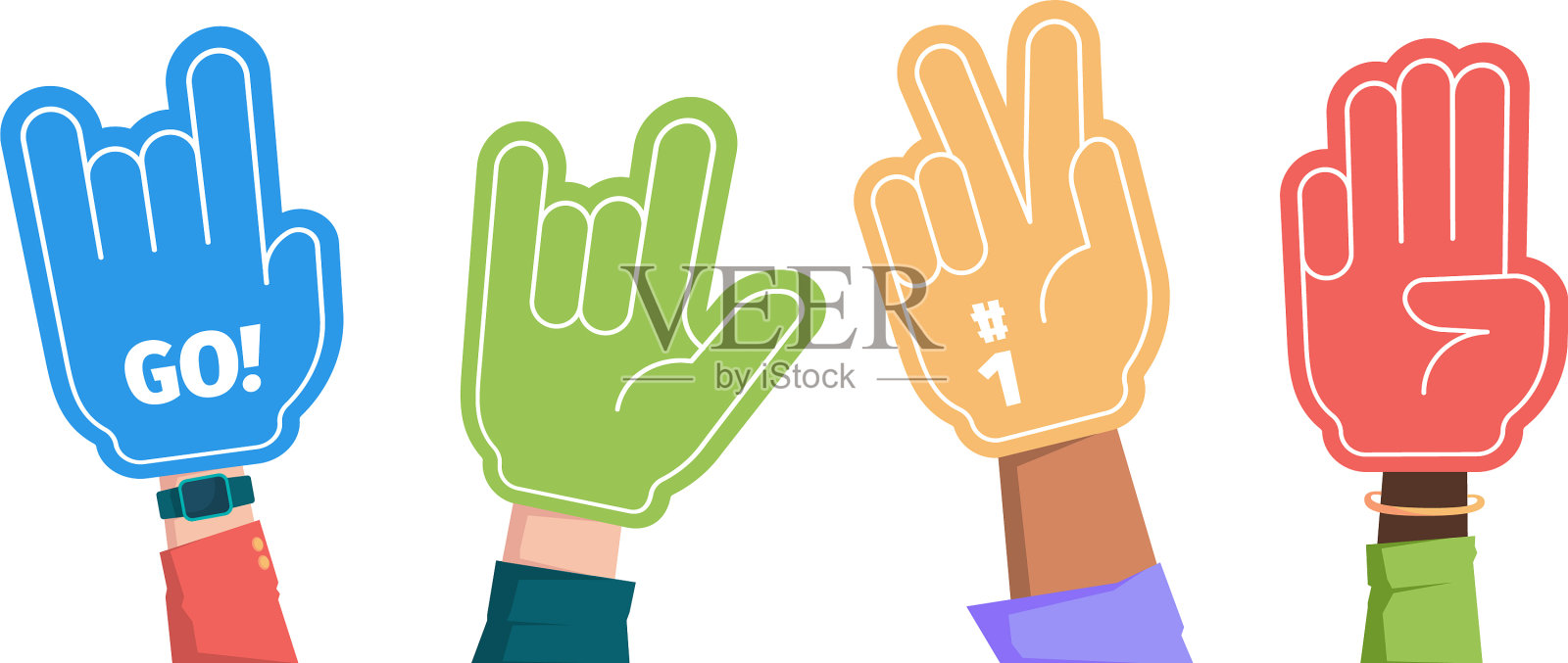 体育迷人群，双手手势，手套泡沫插画图片素材