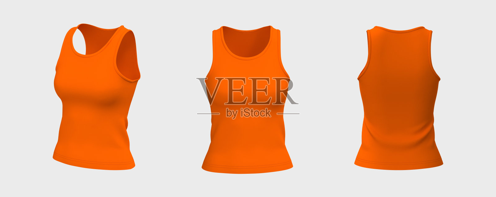 空白无袖t恤模型在前面，侧面和背面的观点照片摄影图片