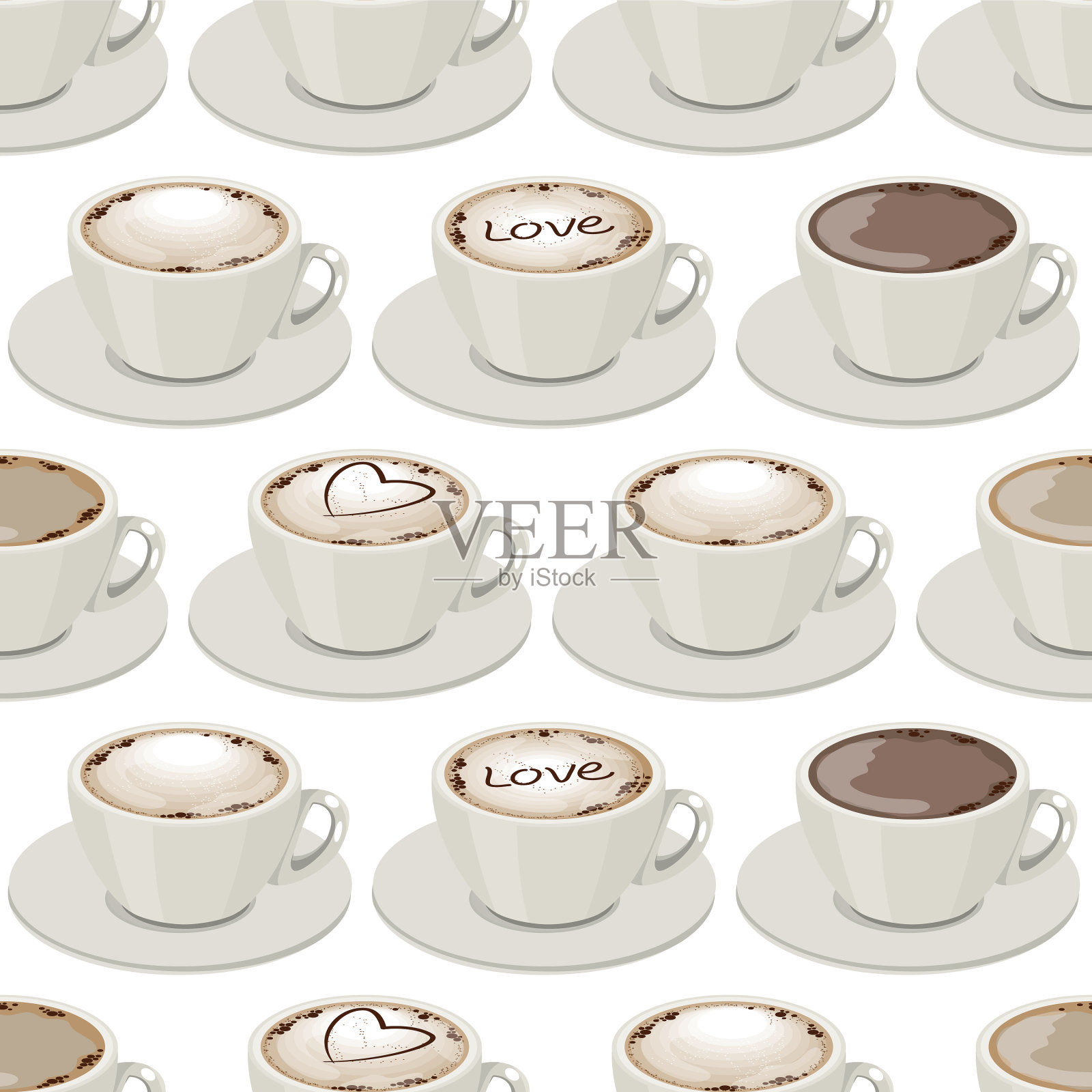 无缝图案配白咖啡杯无穷无尽插画图片素材