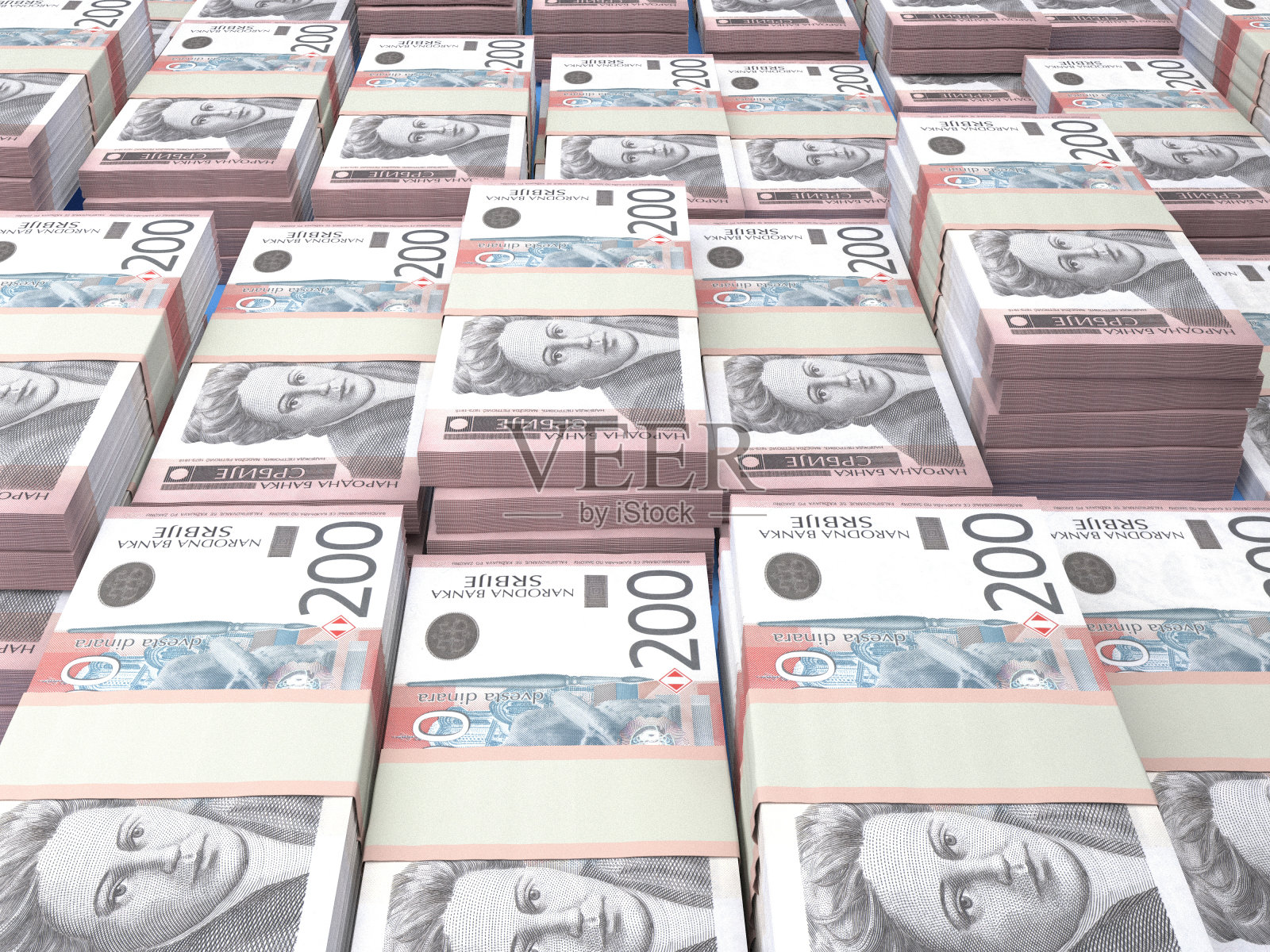 塞尔维亚的钞票。Serbiandinar账单。200年RSD为dinari。商业、金融背景。照片摄影图片