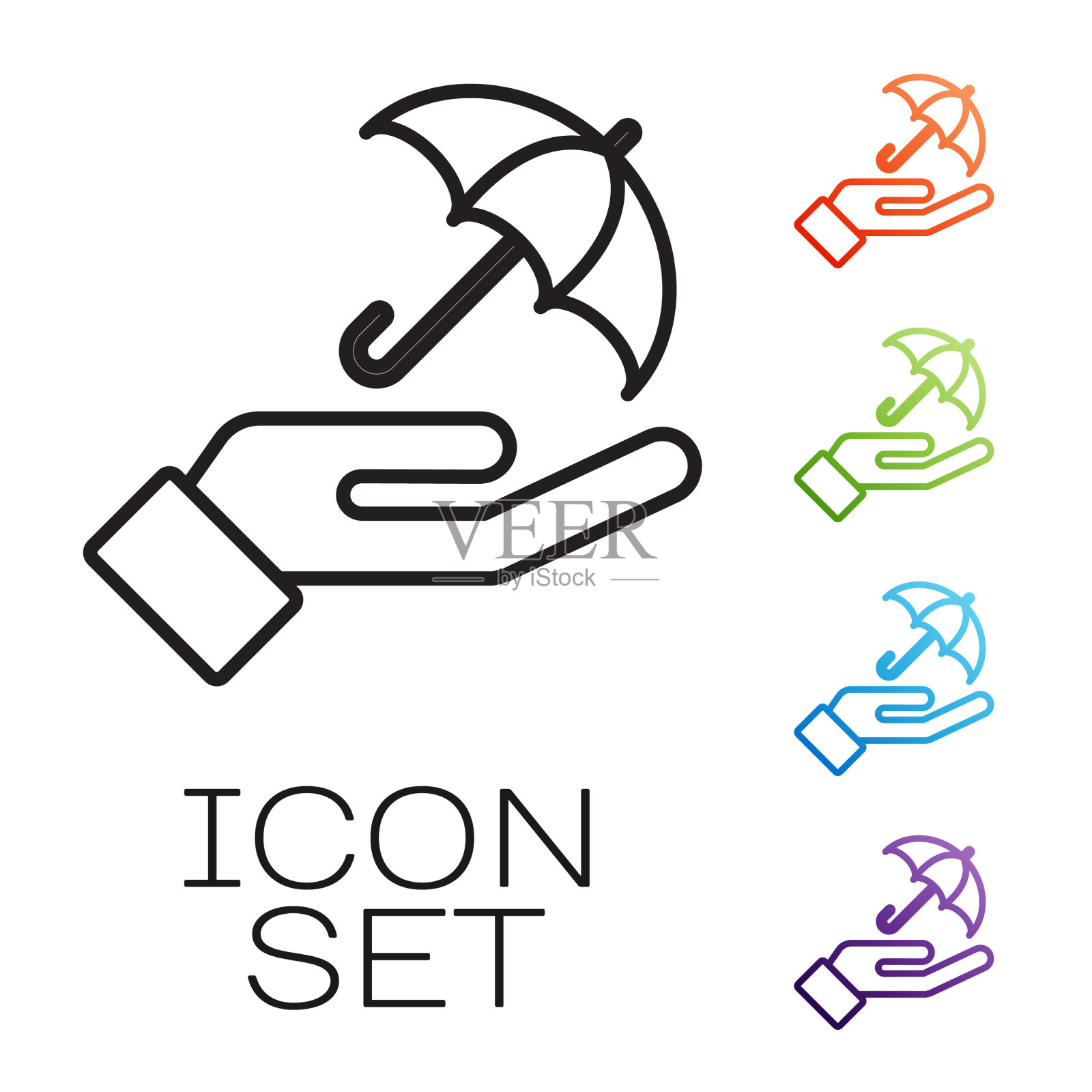 黑线伞在手中图标孤立在白色图标素材