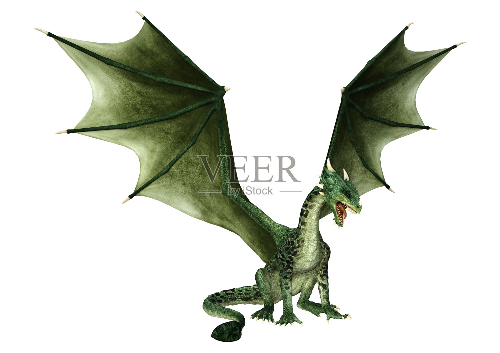 3D插图幻想龙在白色照片摄影图片