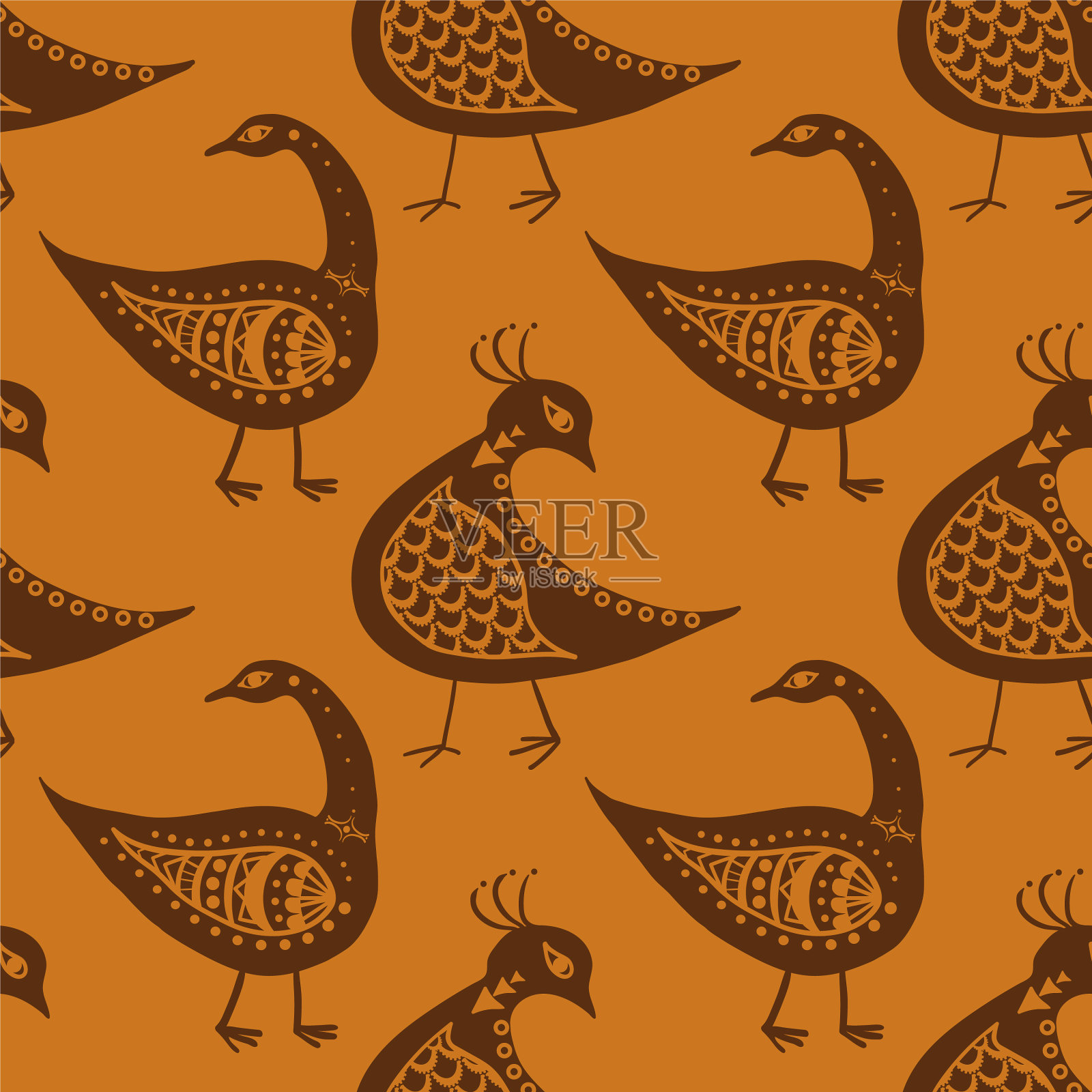 程式化的鸟无缝图案背景插画图片素材
