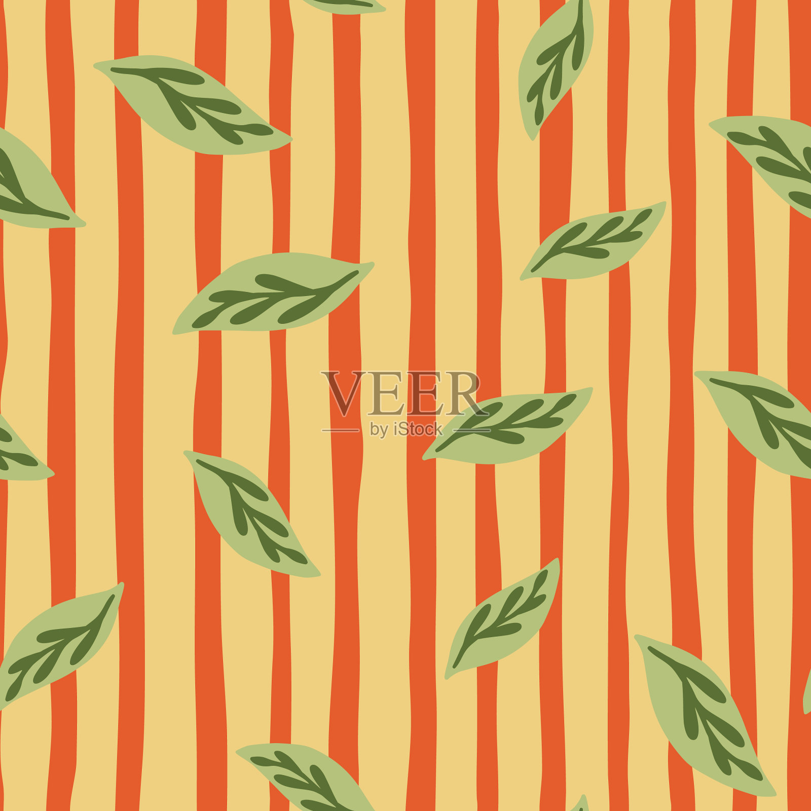 随机的绿叶点缀无缝图案中插画图片素材