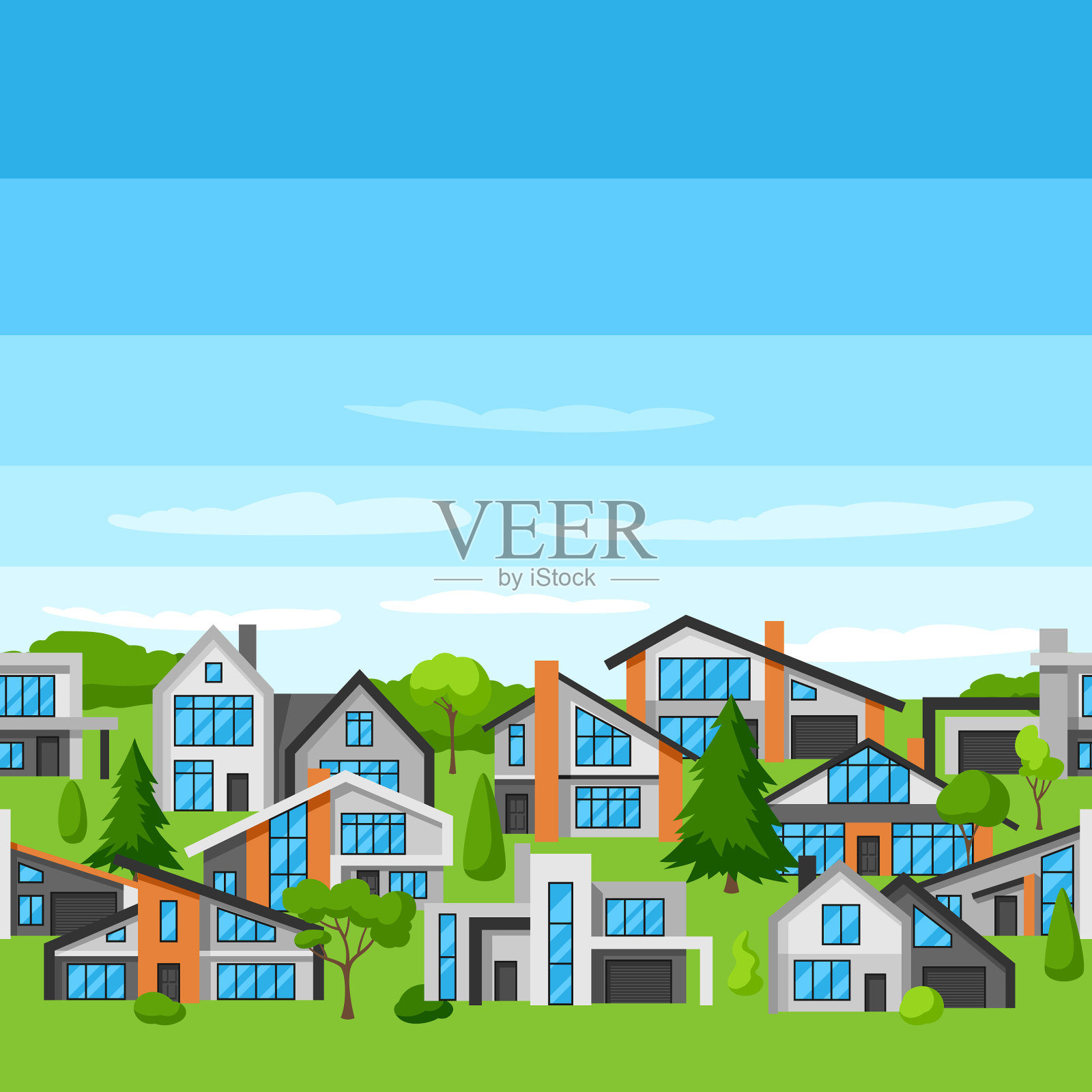 无缝模式与现代豪宅真实结合插画图片素材