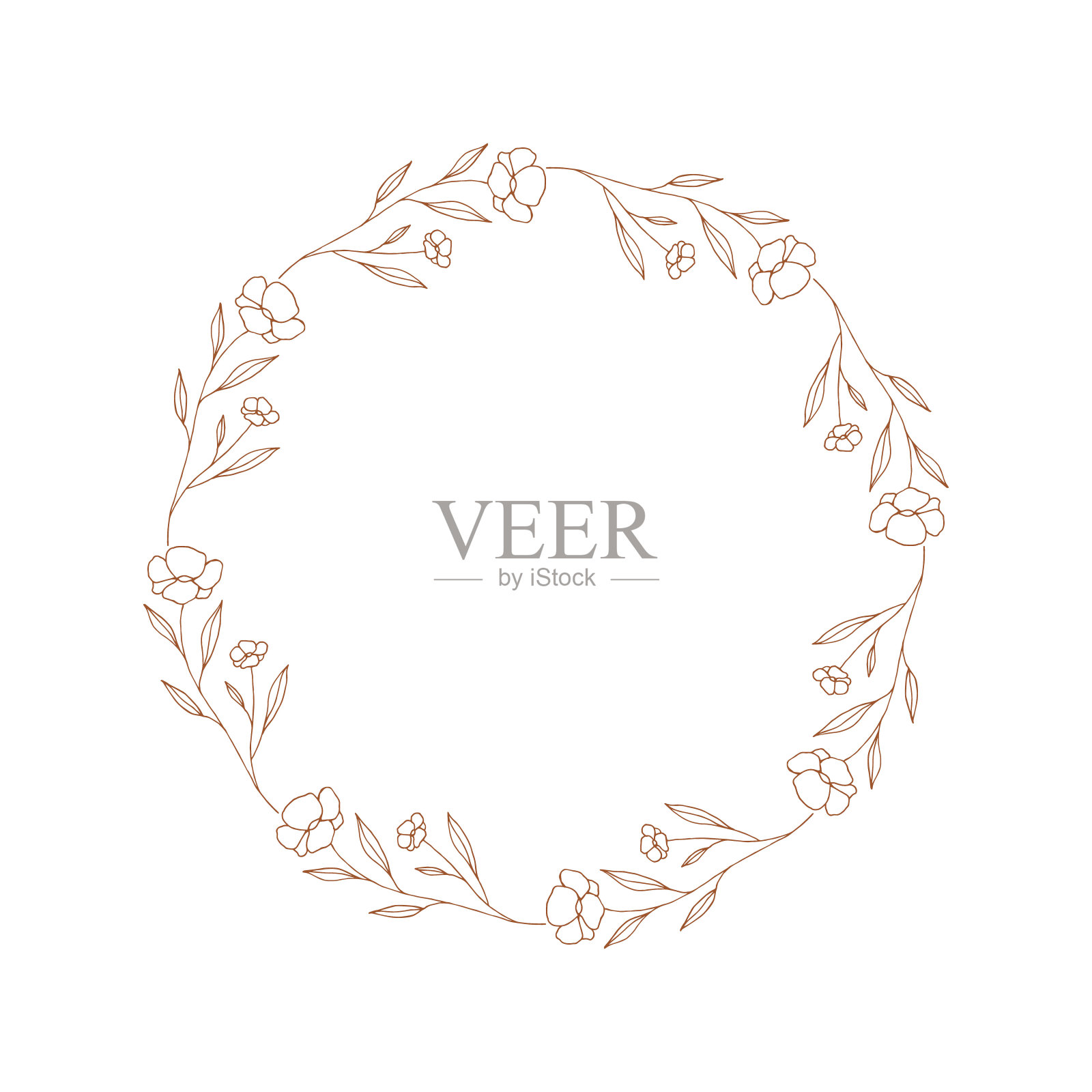 手绘花卉框架。优雅的植物花环。向量孤立的插图。插画图片素材