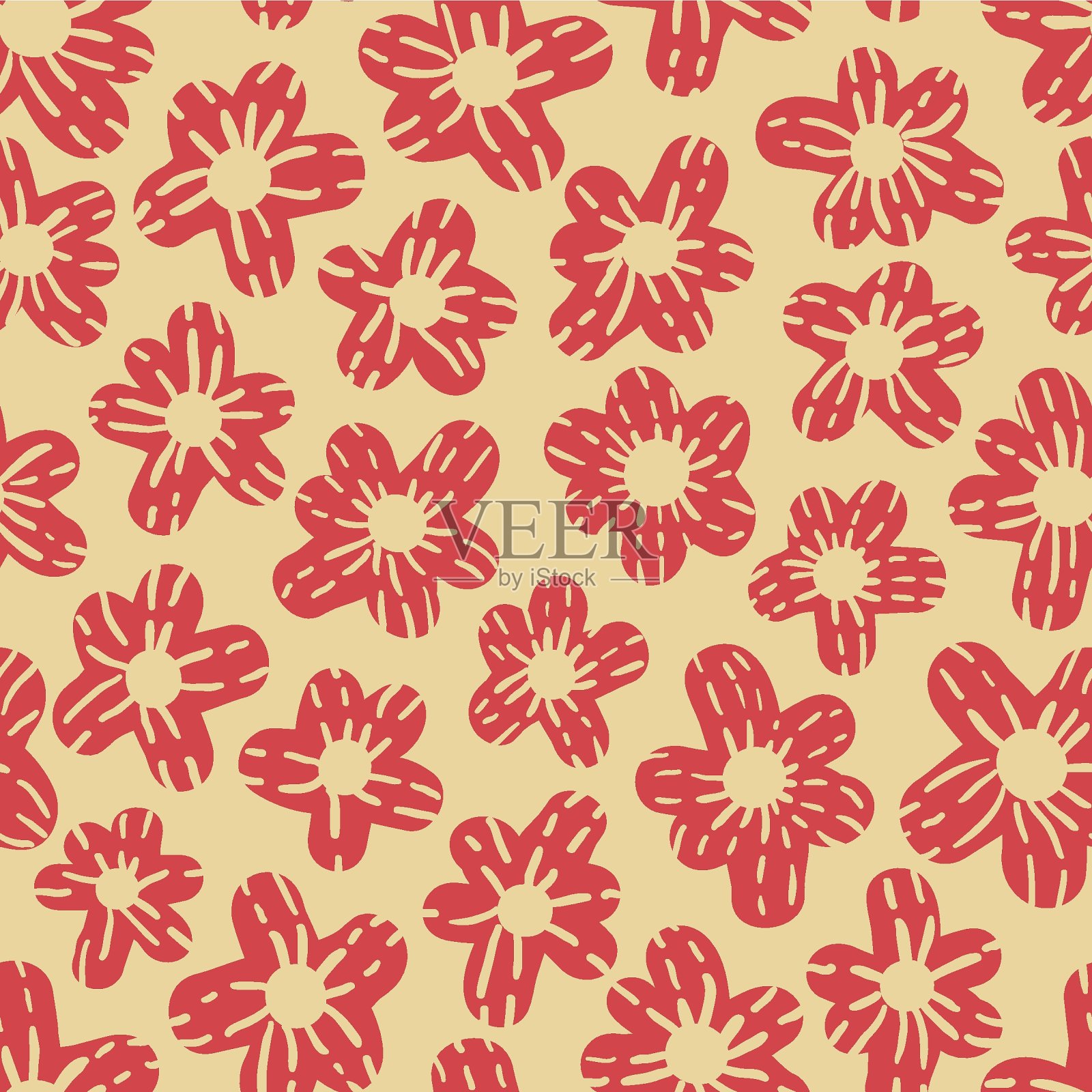 矢量红花条纹黄重复图案插画图片素材