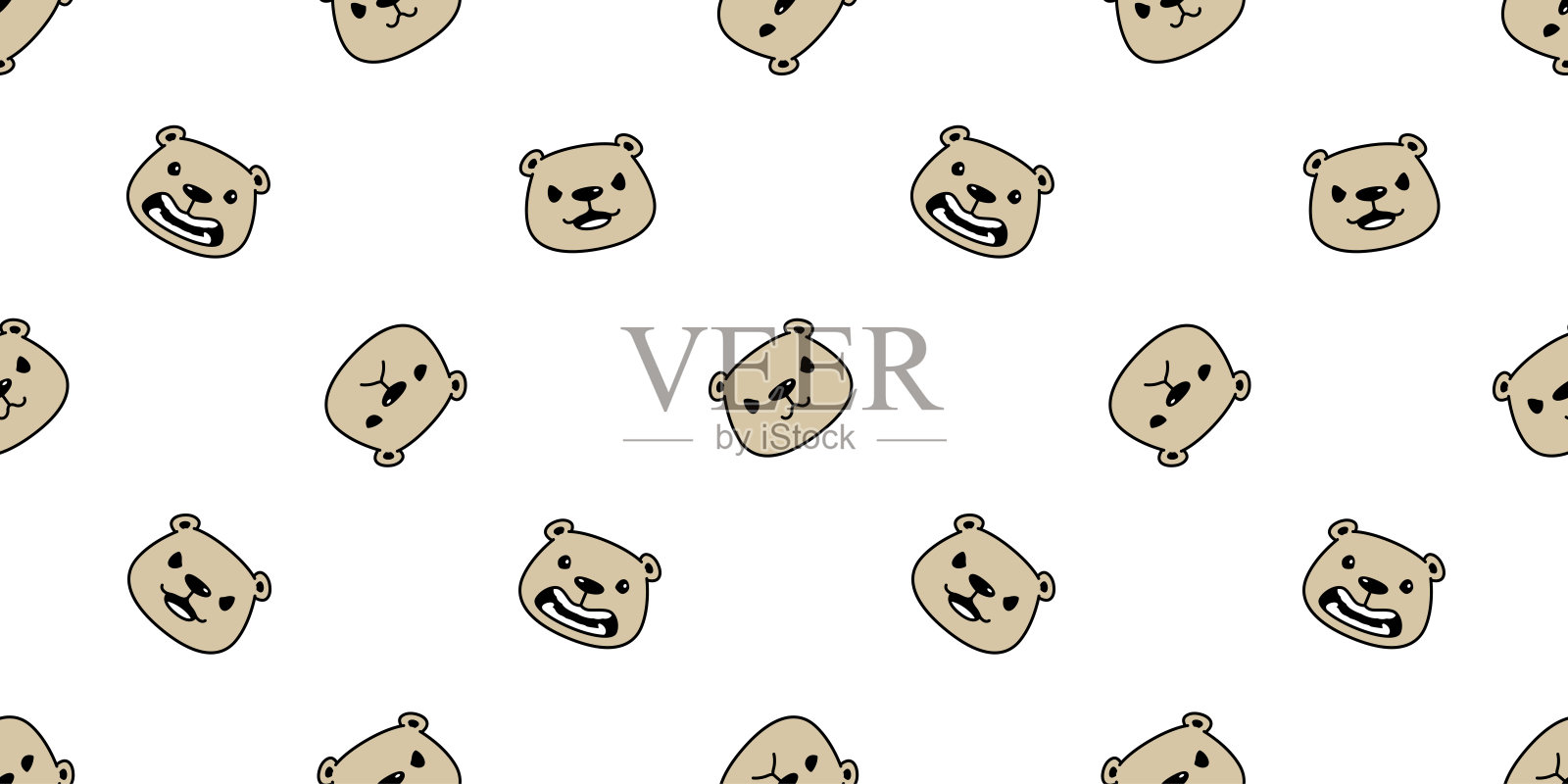 熊无缝图案北极熊脸头矢量情绪卡通瓷砖墙纸涂鸦重复背景插图设计设计元素图片