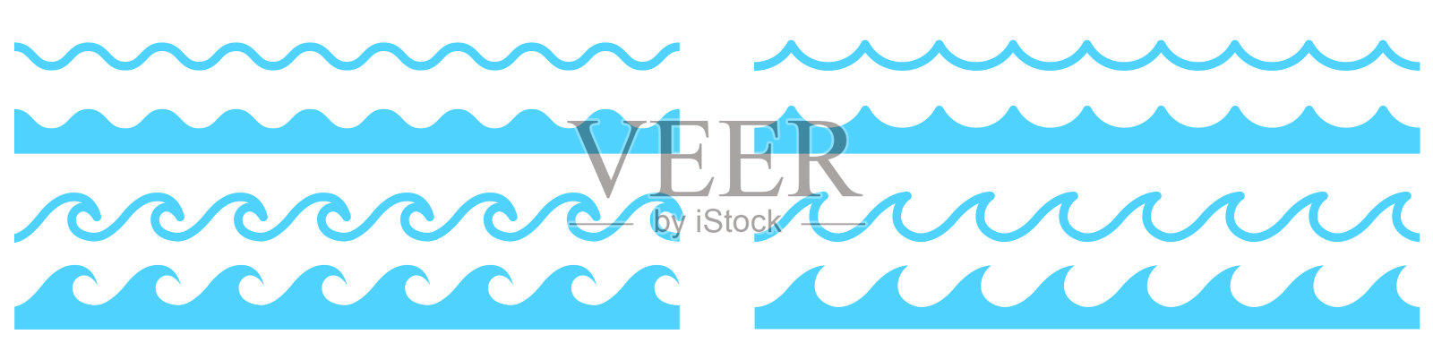碧波荡漾。海洋的象征。水设计集合。蓝波无缝模式-股票矢量。插画图片素材