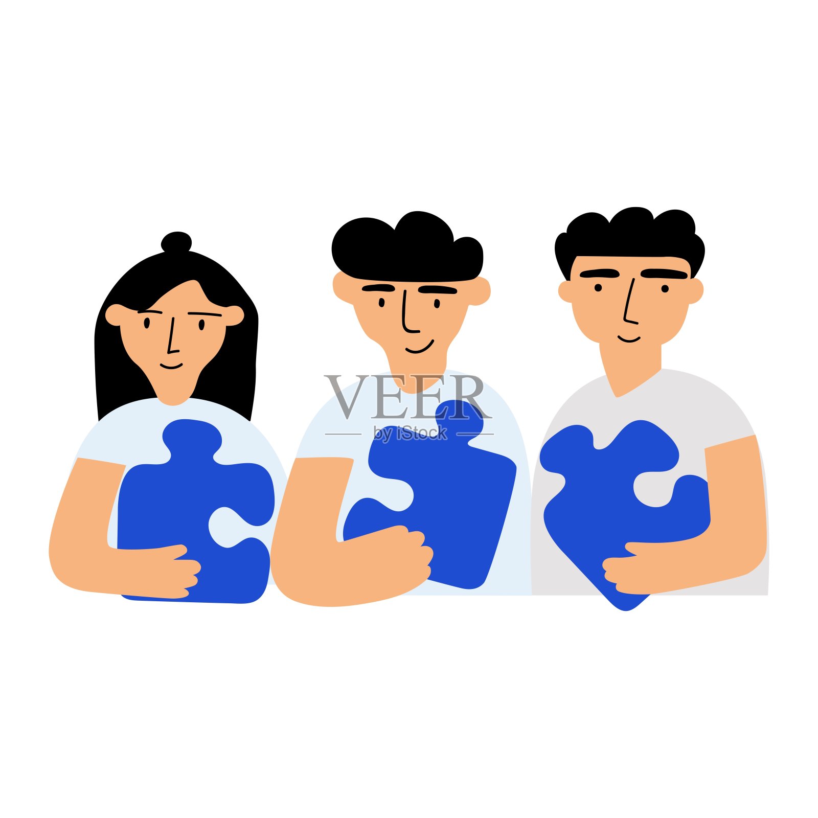 一群人拿着拼图。协作。插画图片素材