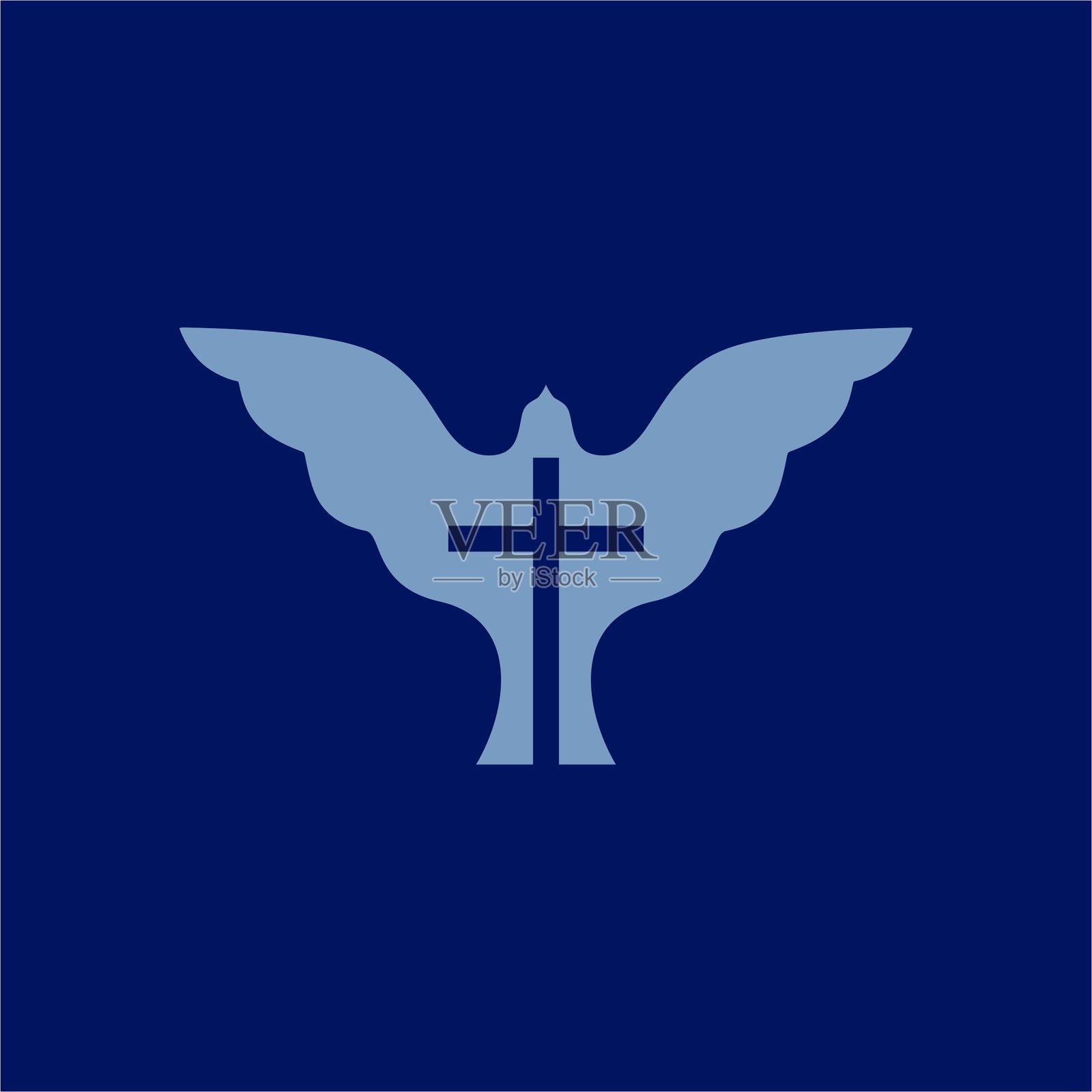 基督教的插图。教堂的标志。耶稣的十字架和上帝圣灵的象征是一只鸽子。插画图片素材