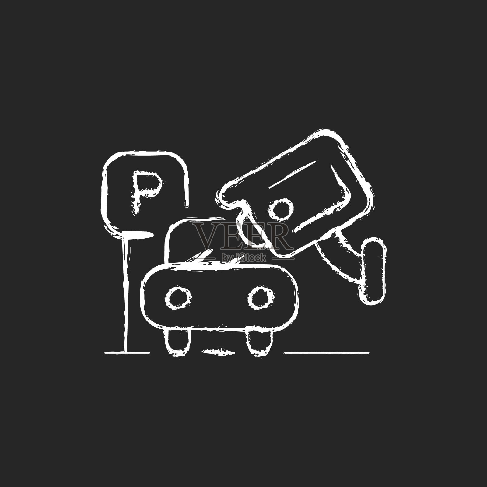 劫持防范与安全摄像头镜头粉笔白色图标在黑暗的背景插画图片素材