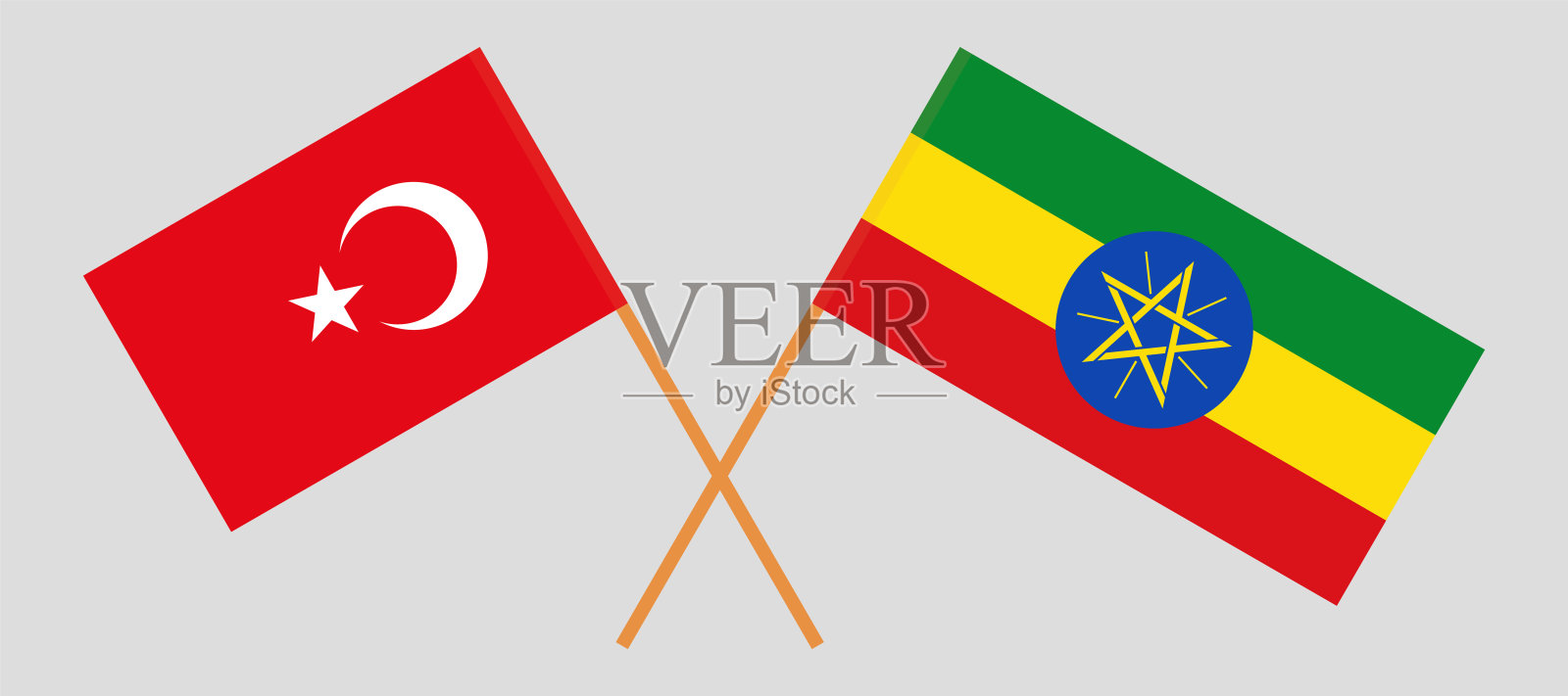 土耳其和埃塞俄比亚国旗交叉。官方色彩。正确的比例设计元素图片