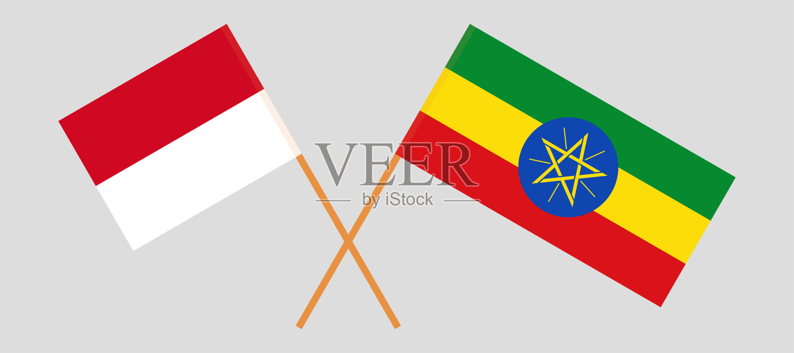 摩纳哥和埃塞俄比亚的国旗交叉。官方色彩。正确的比例插画图片素材
