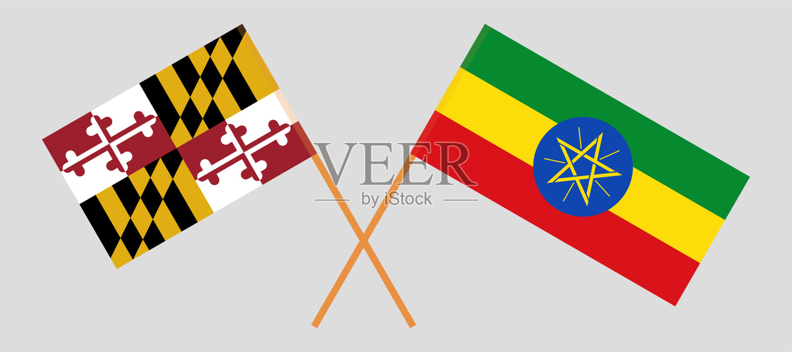 马里兰州和埃塞俄比亚的交叉旗帜。官方色彩。正确的比例设计元素图片