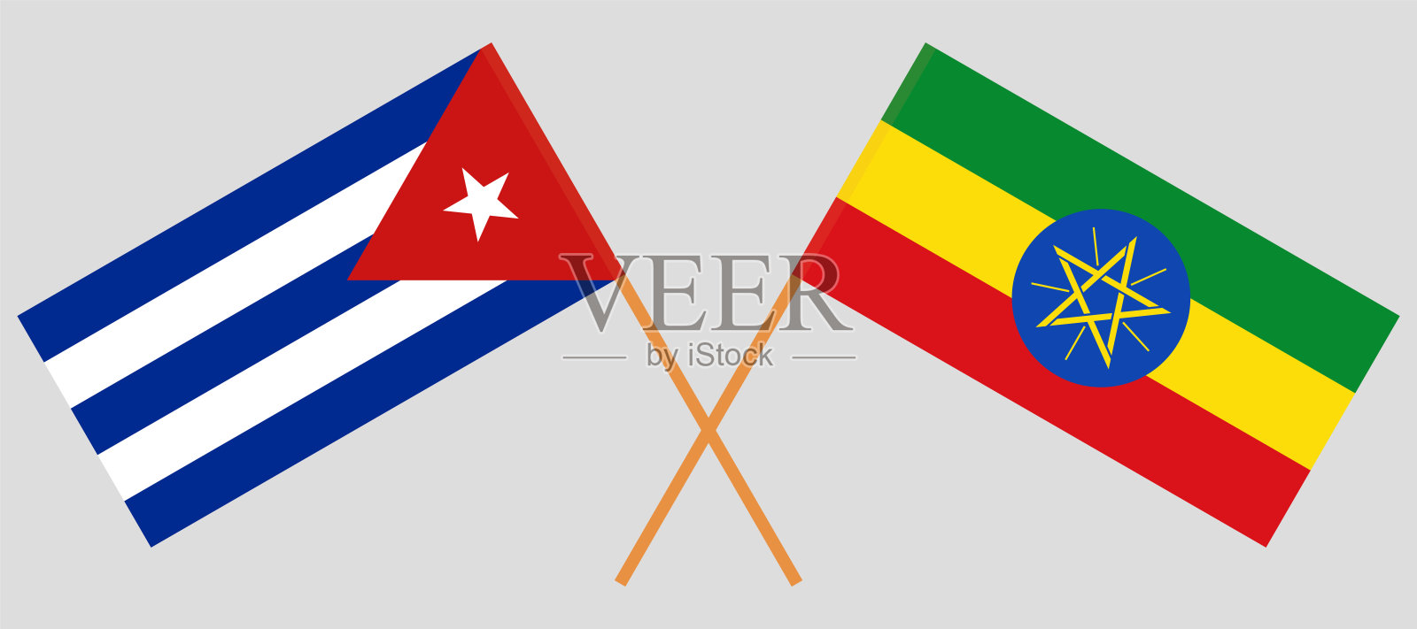 古巴和埃塞俄比亚的国旗交叉。官方色彩。正确的比例插画图片素材