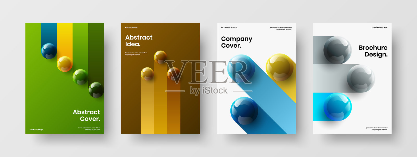 孤立飞行矢量设计布局束。新鲜的现实球体呈现概念集。设计模板素材